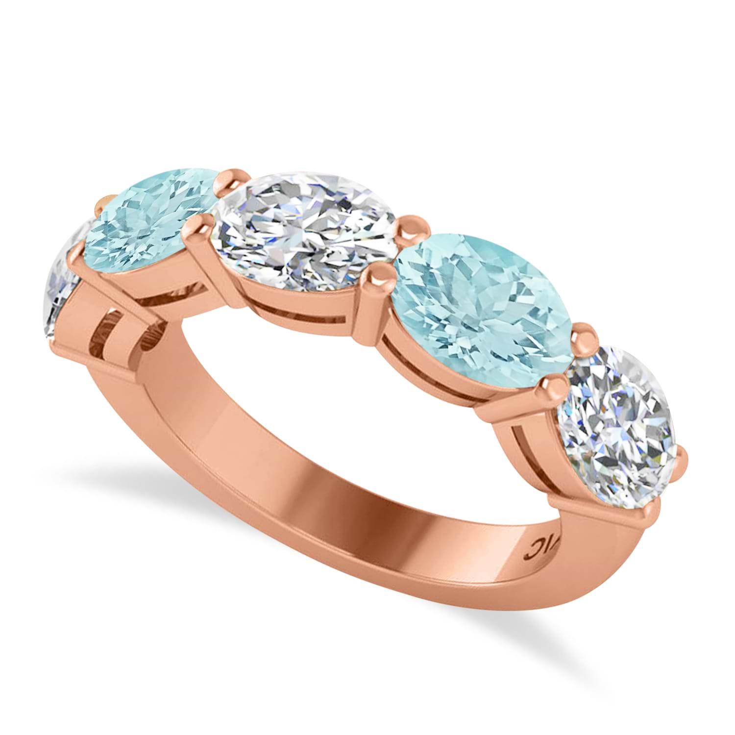 Oval Diamond & Aquamarine Five Stone Ring 14k Rose Gold (4.50ct)