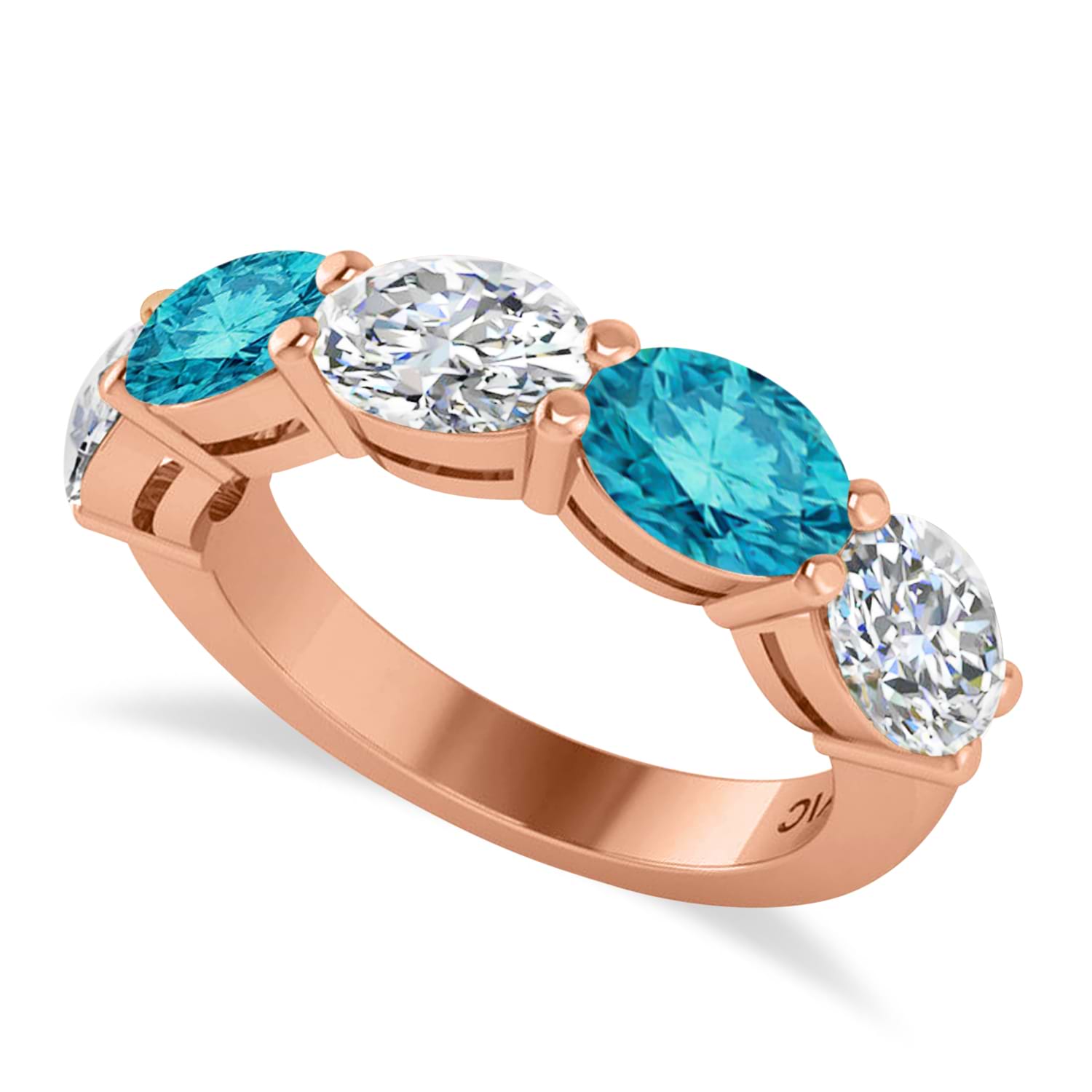 Oval Blue & White Diamond Five Stone Ring 14k Rose Gold (5.00ct)