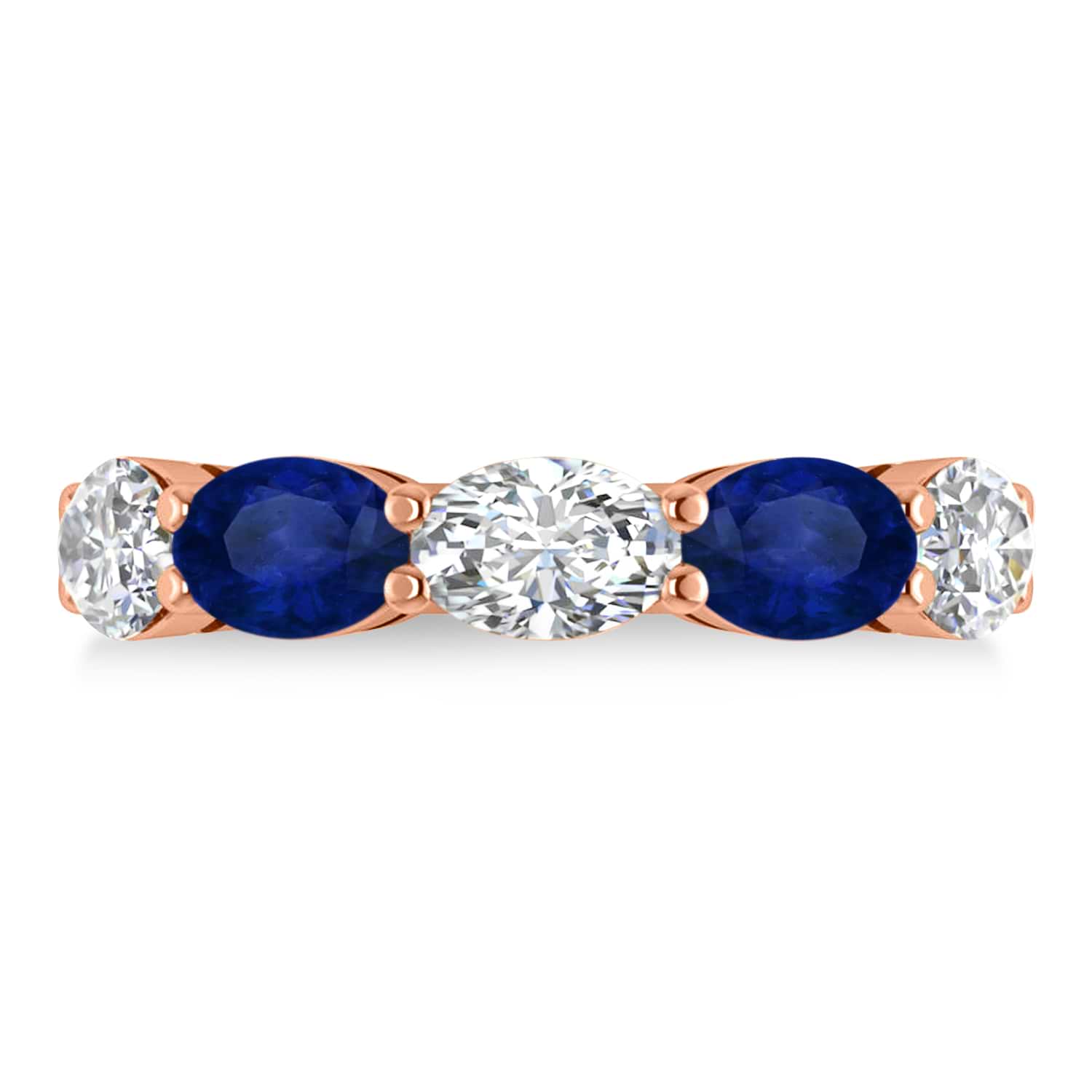 Oval Diamond & Blue Sapphire Five Stone Ring 14k Rose Gold (5.00ct)