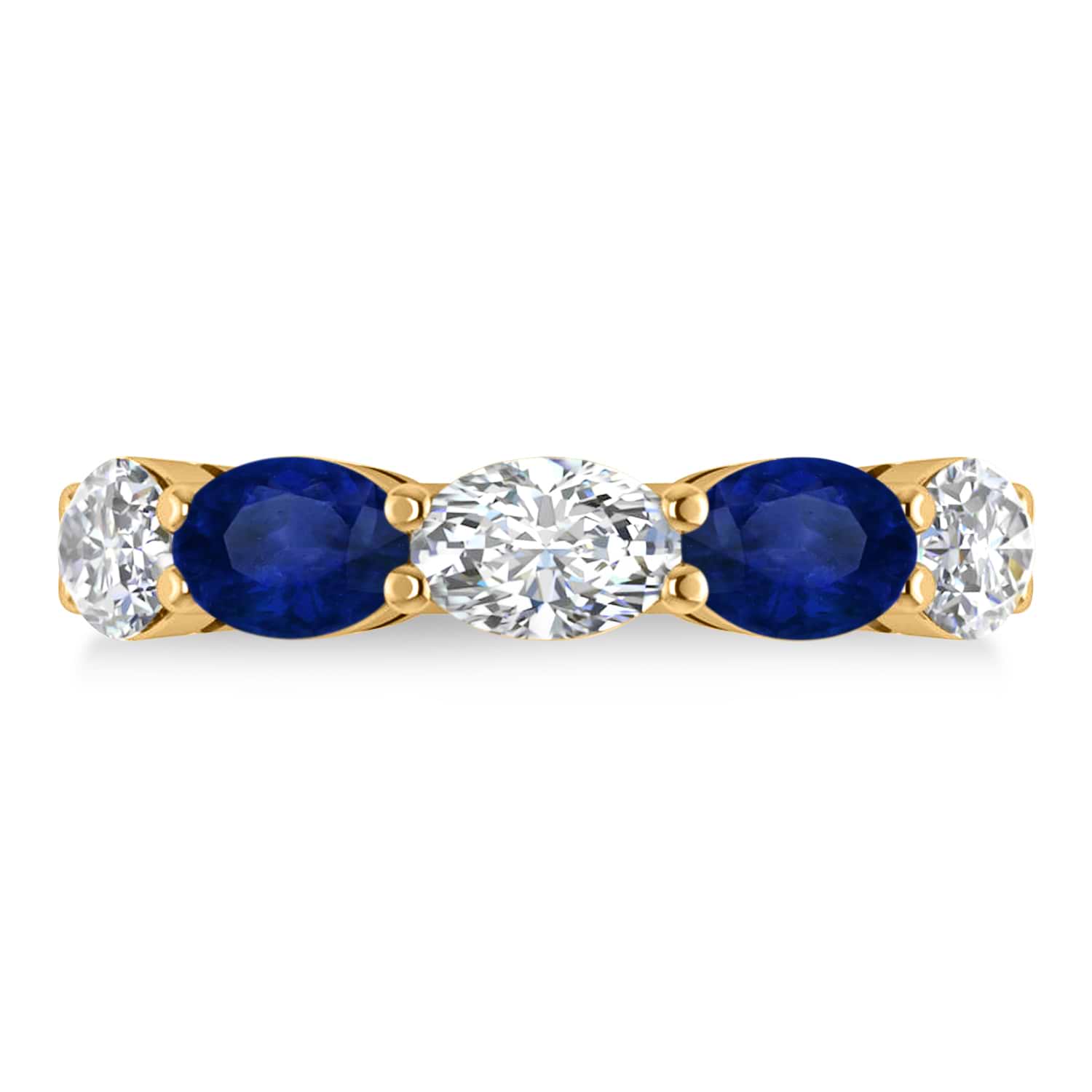 Oval Diamond & Blue Sapphire Five Stone Ring 14k Yellow Gold (5.00ct)