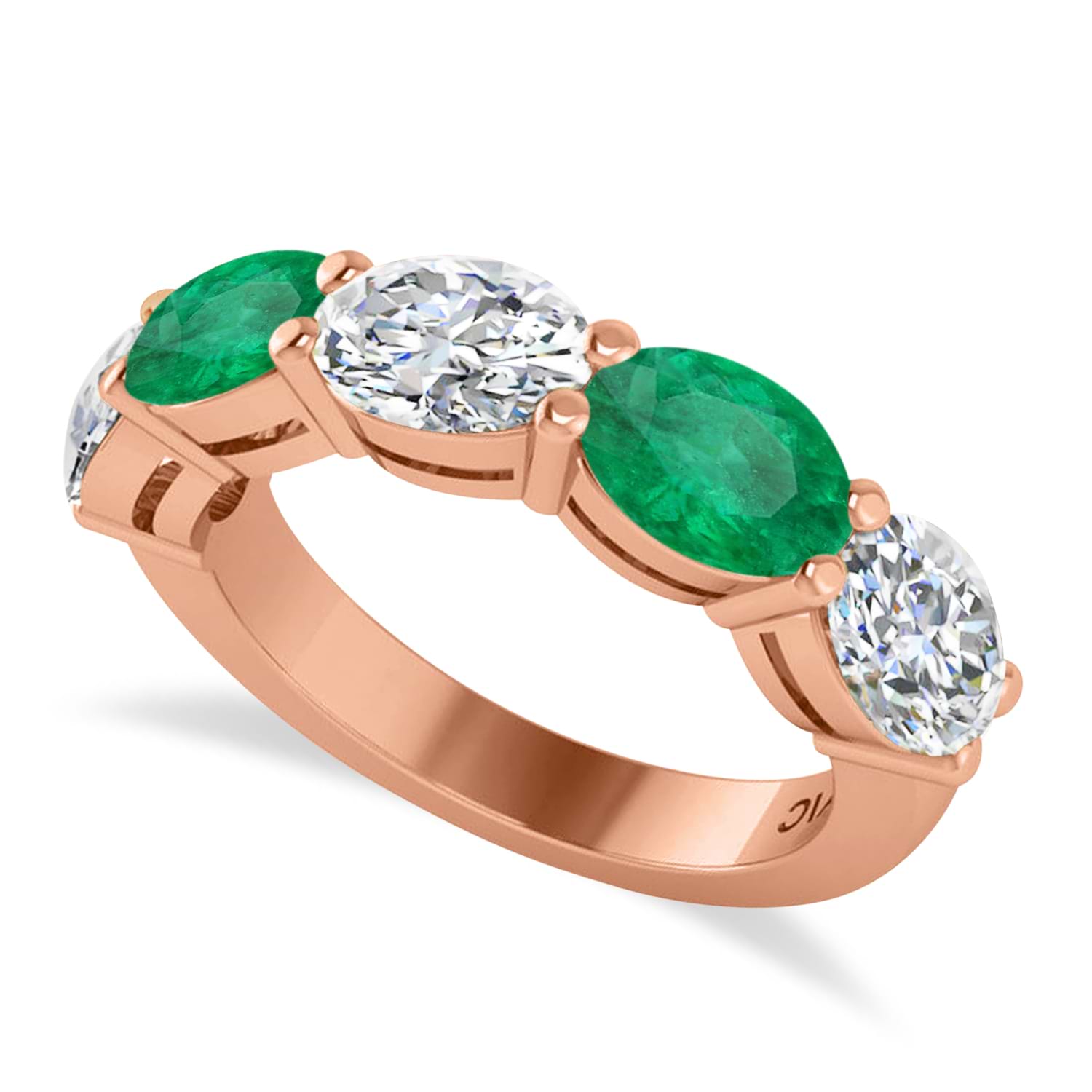 Oval Diamond & Emerald Five Stone Ring 14k Rose Gold (4.70ct)