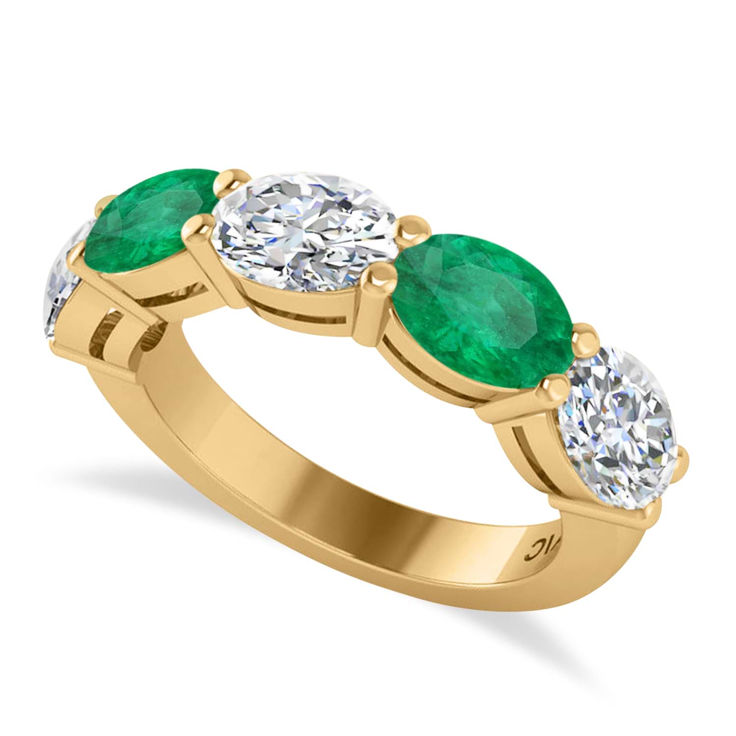 Oval Diamond & Emerald Five Stone Ring 14k Yellow Gold (4.70ct)