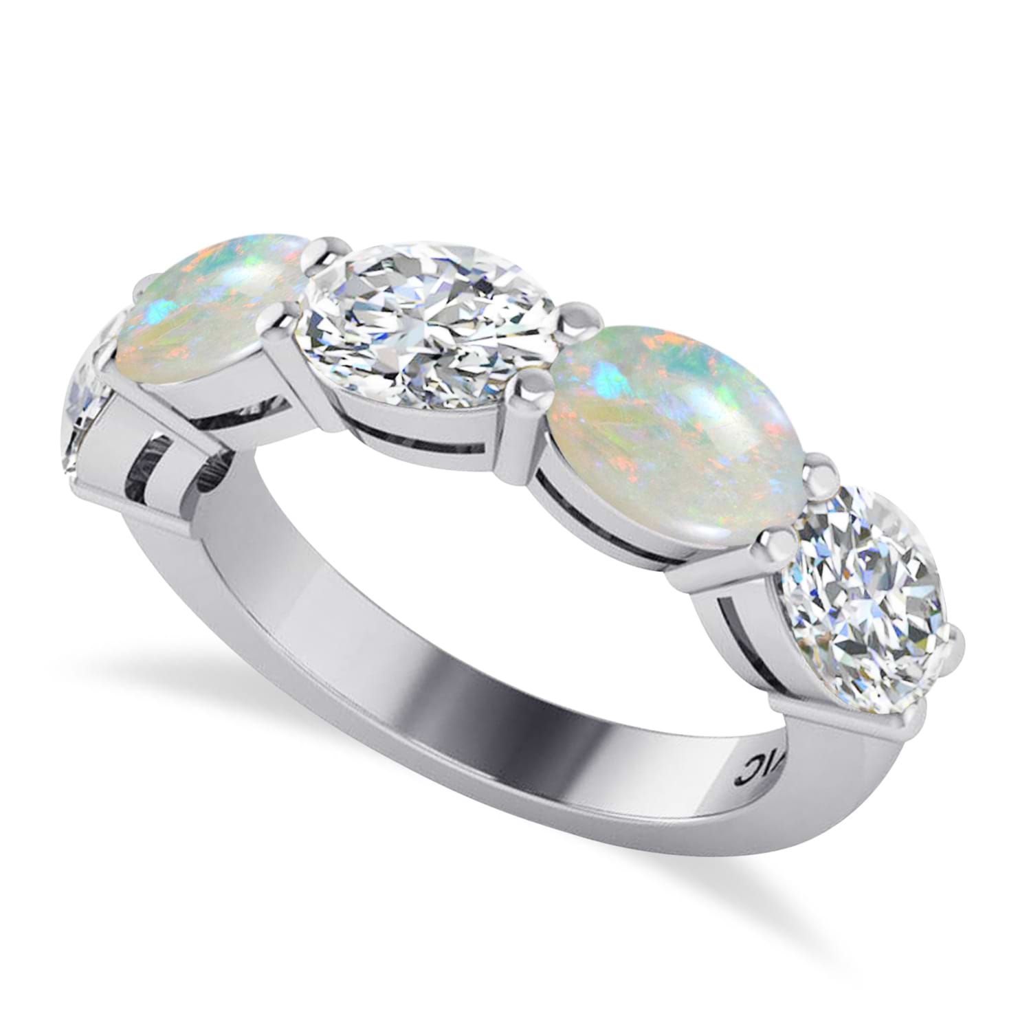 Oval Diamond & Opal Five Stone Ring 14k White Gold (4.00ct)