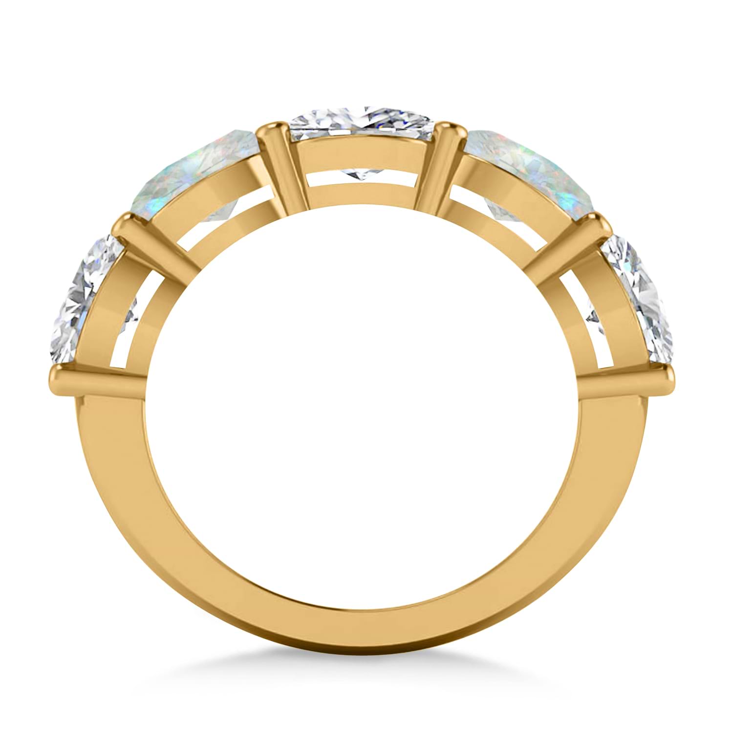 Oval Diamond & Opal Five Stone Ring 14k Yellow Gold (4.00ct)