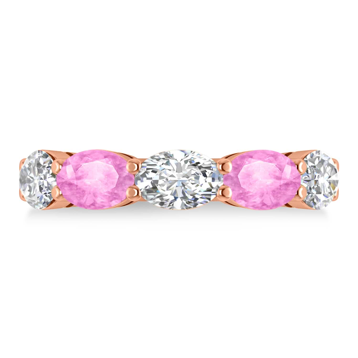 Oval Diamond & Pink Sapphire Five Stone Ring 14k Rose Gold (5.00ct)