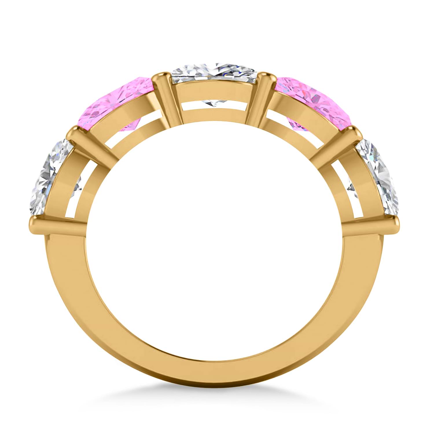 Oval Diamond & Pink Sapphire Five Stone Ring 14k Yellow Gold (5.00ct)