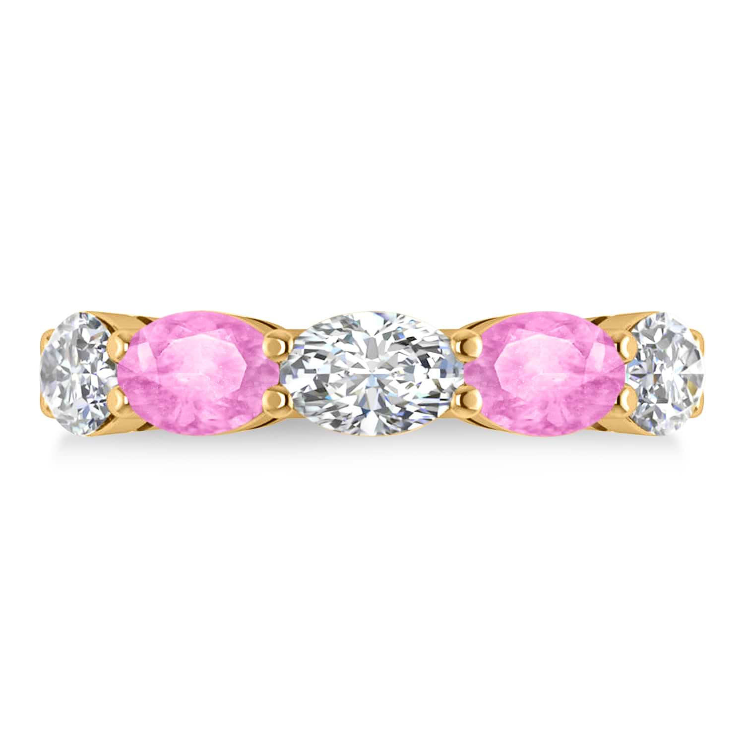 Oval Diamond & Pink Sapphire Five Stone Ring 14k Yellow Gold (5.00ct)