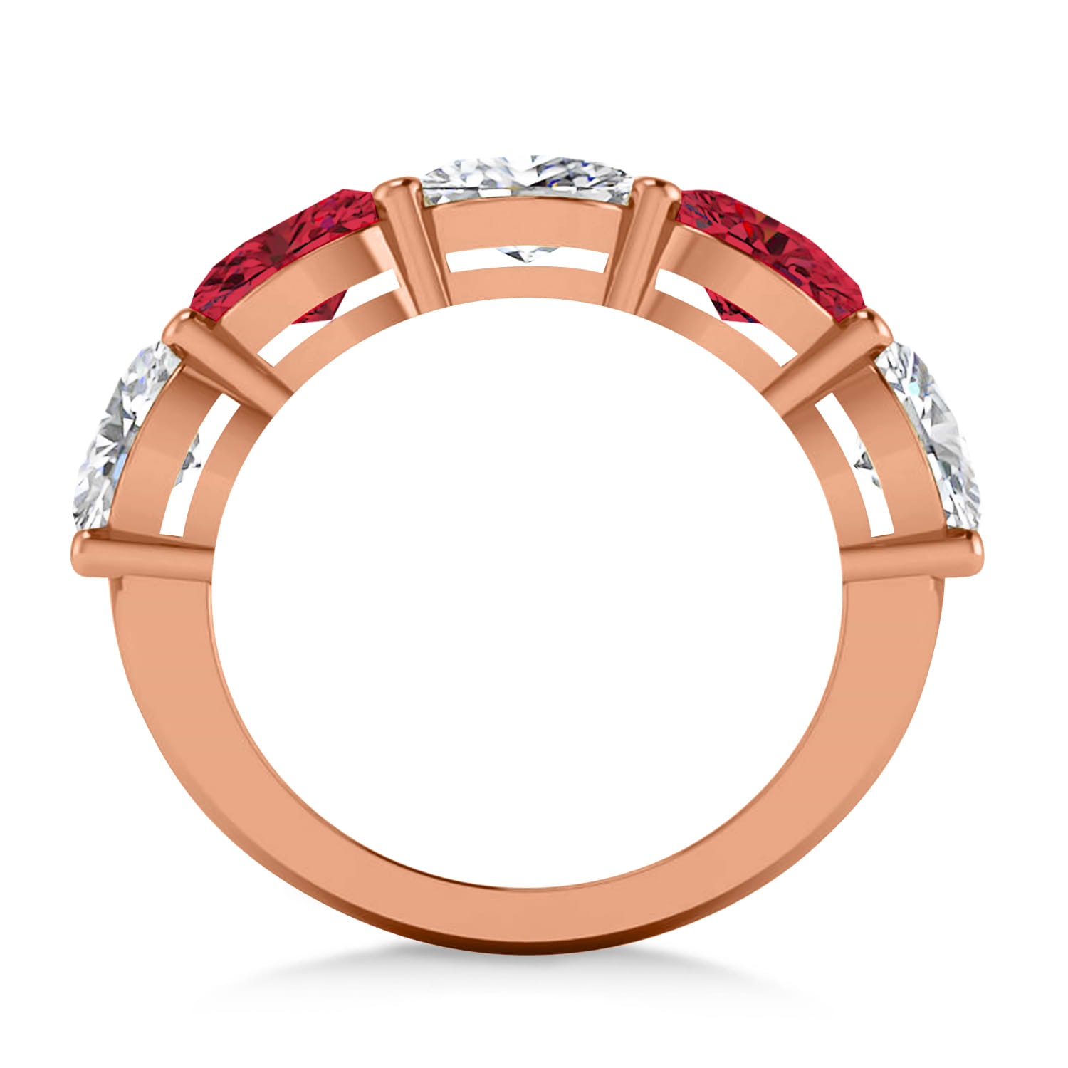 Oval Diamond & Ruby Five Stone Ring 14k Rose Gold (5.00ct)
