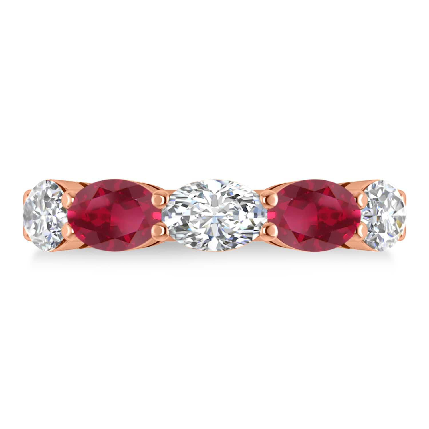 Oval Diamond & Ruby Five Stone Ring 14k Rose Gold (5.00ct)