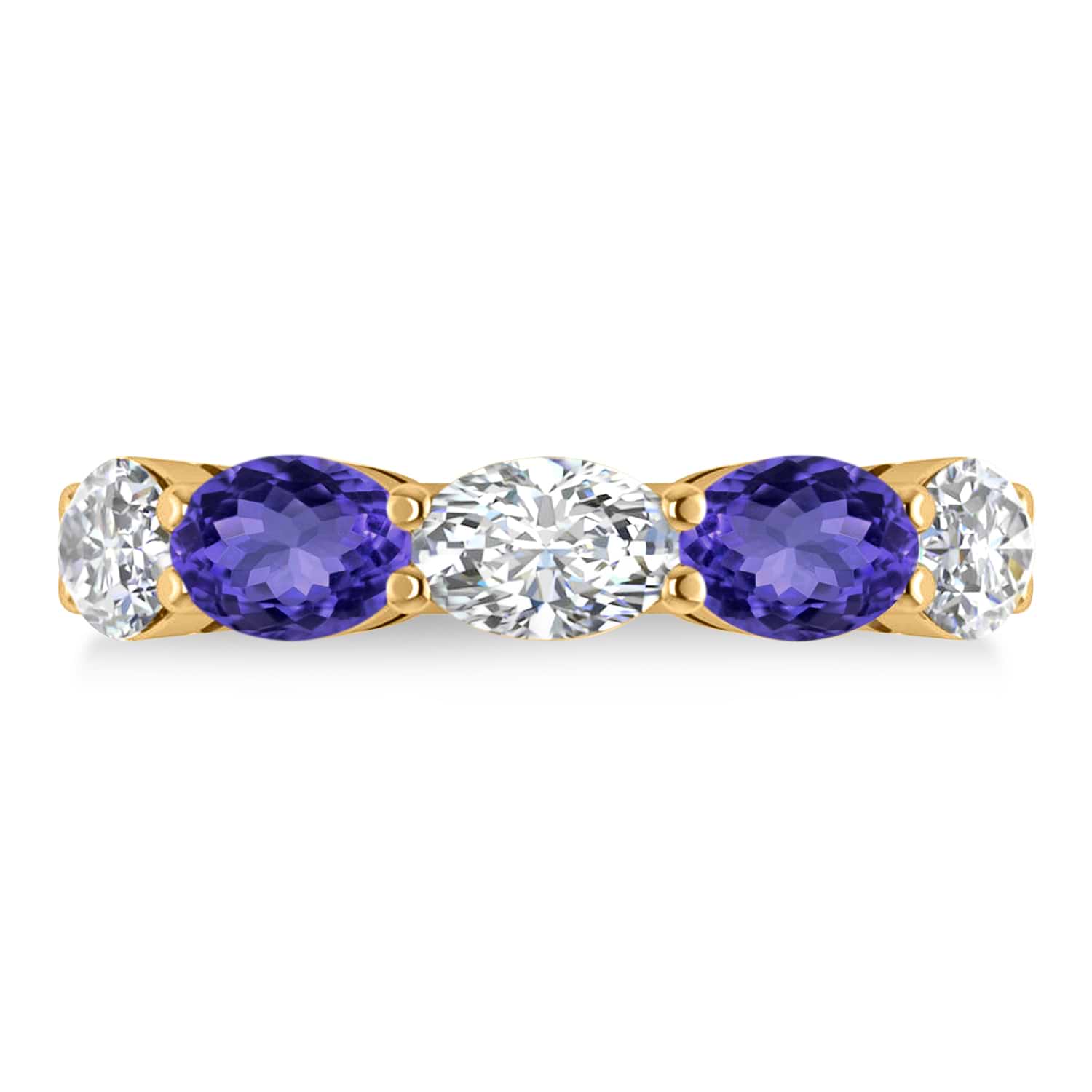 Oval Diamond & Tanzanite Five Stone Ring 14k Yellow Gold (5.00ct)