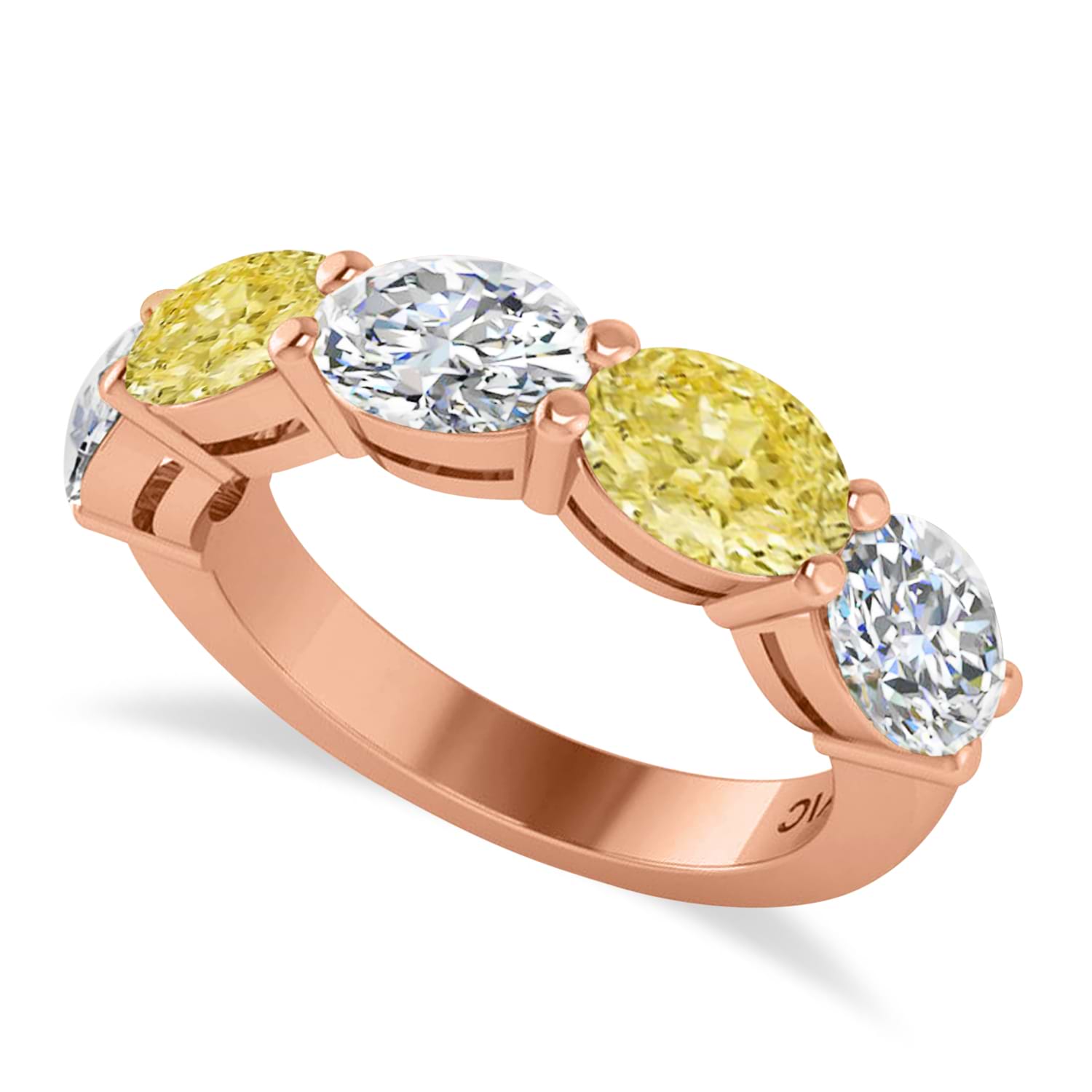 Oval Yellow & White Diamond Five Stone Ring 14k Rose Gold (5.00ct)