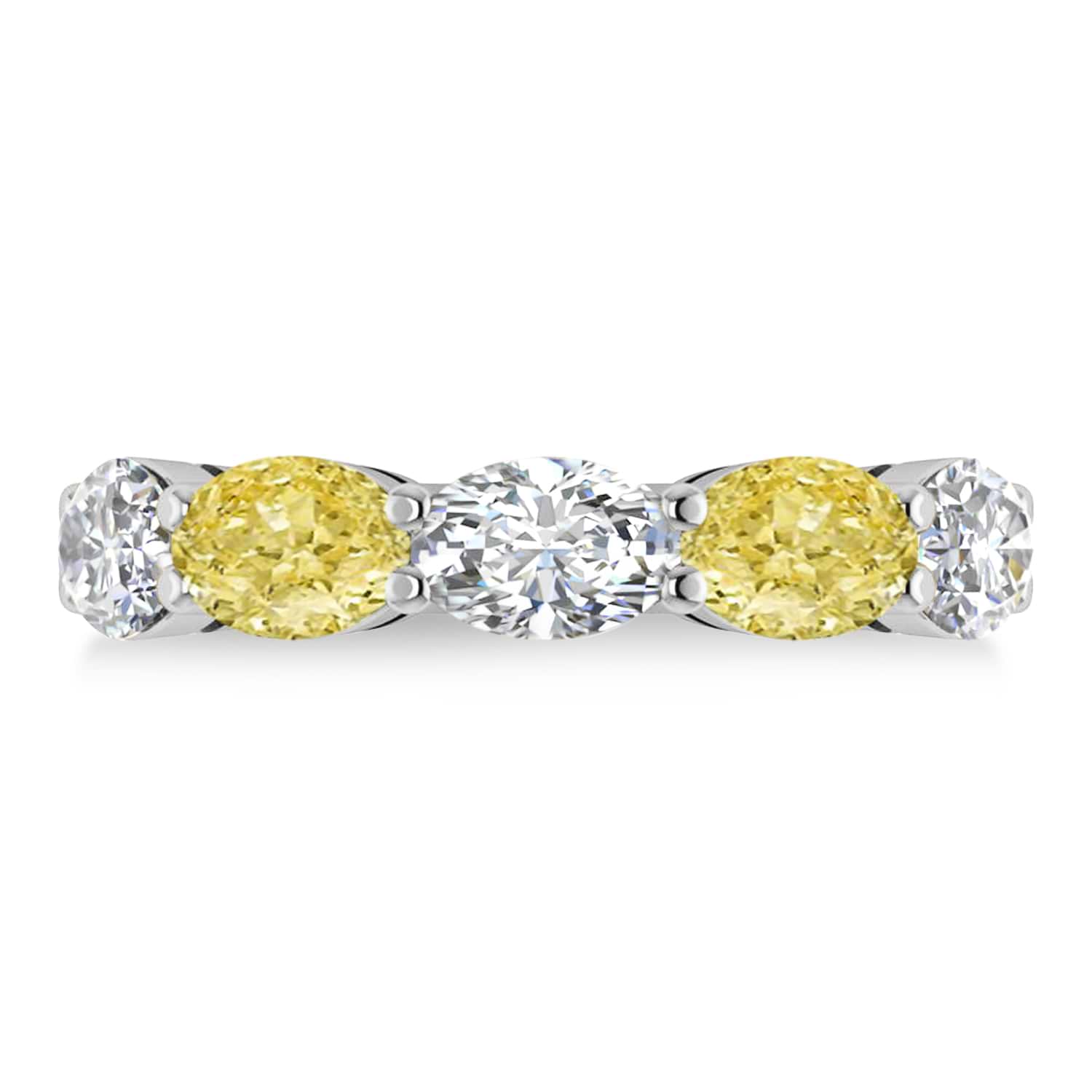 Oval Yellow & White Diamond Five Stone Ring 14k White Gold (5.00ct)