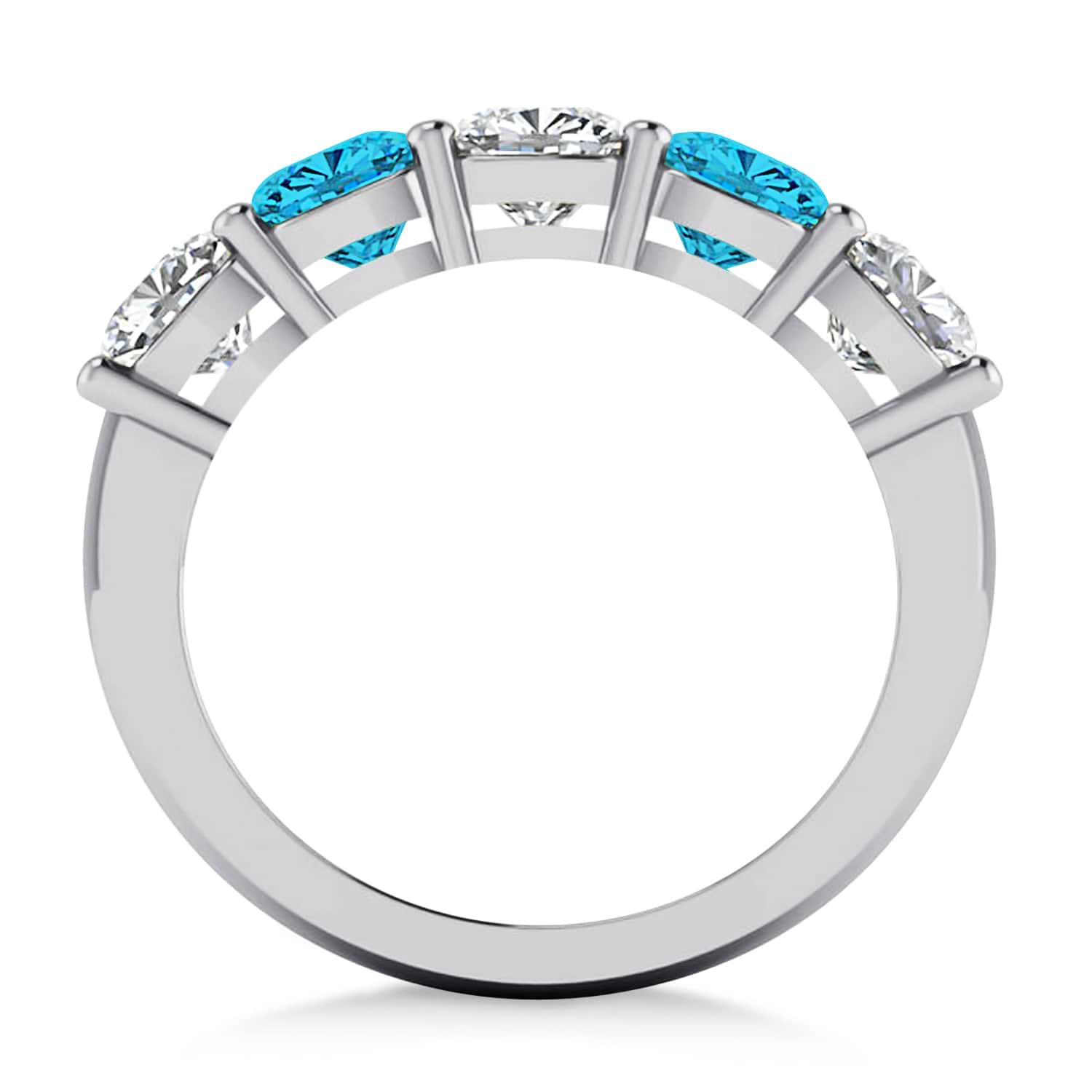 Cushion Blue & White Diamond Five Stone Ring 14k White Gold (2.50ct)