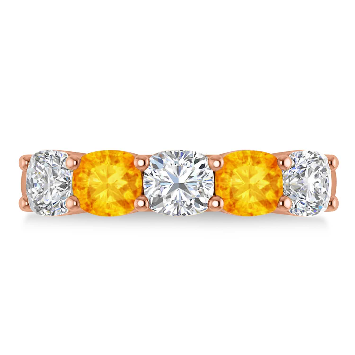 Cushion Diamond & Citrine Five Stone Ring 14k Rose Gold (2.70ct)