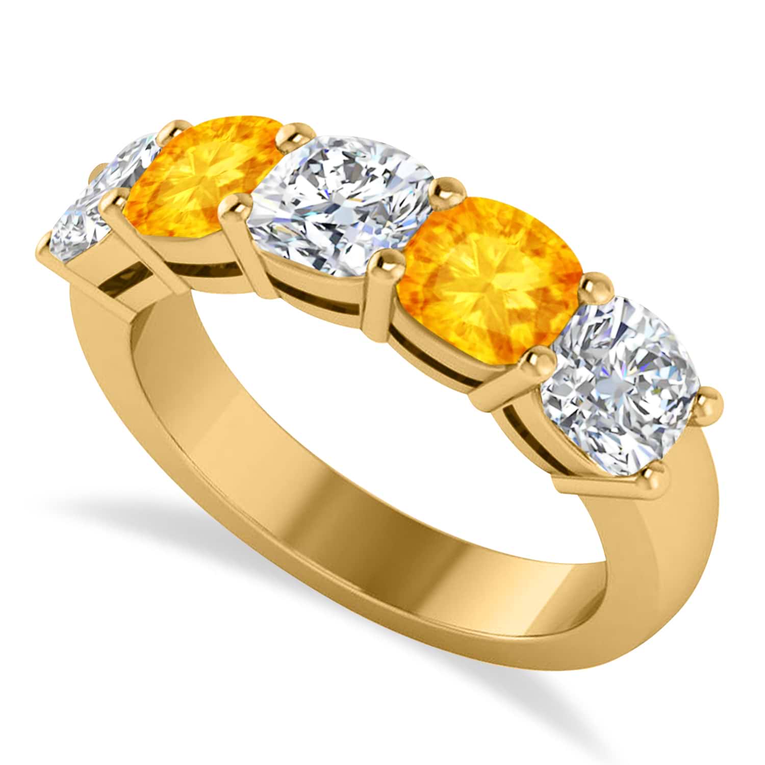 Cushion Diamond & Citrine Five Stone Ring 14k Yellow Gold (2.70ct)