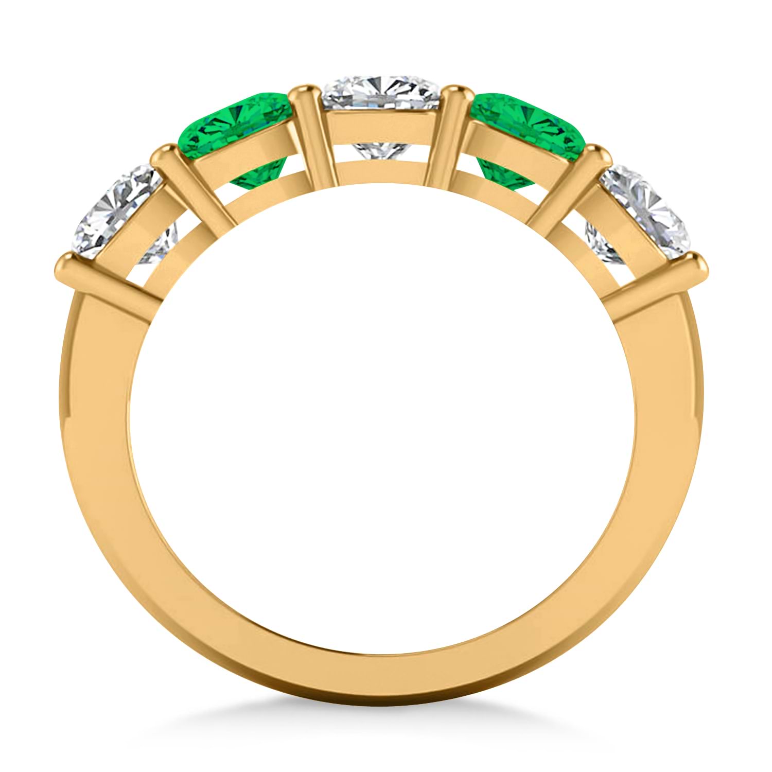 Cushion Diamond & Emerald Five Stone Ring 14k Yellow Gold (2.70ct)