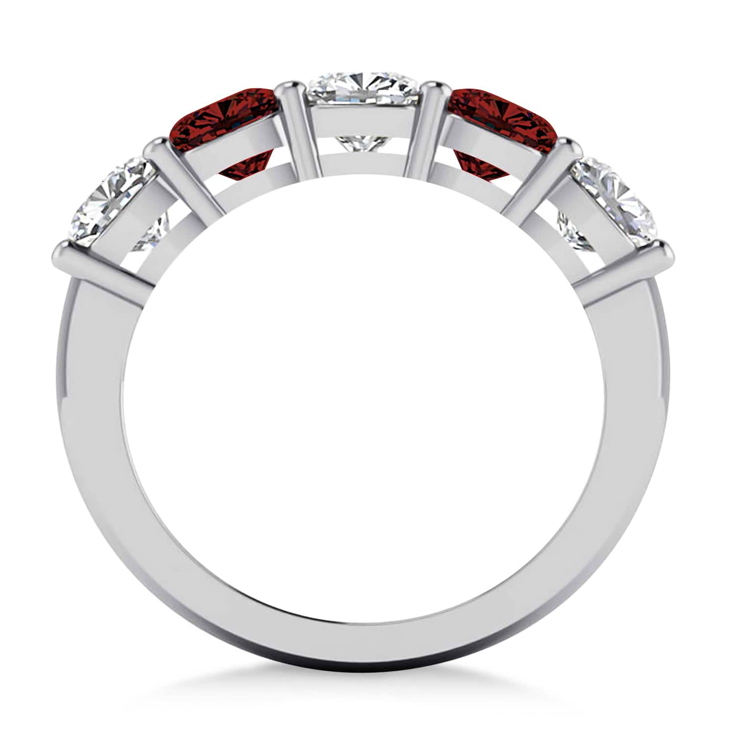 Cushion Diamond & Garnet Five Stone Ring 14k White Gold (2.70ct)