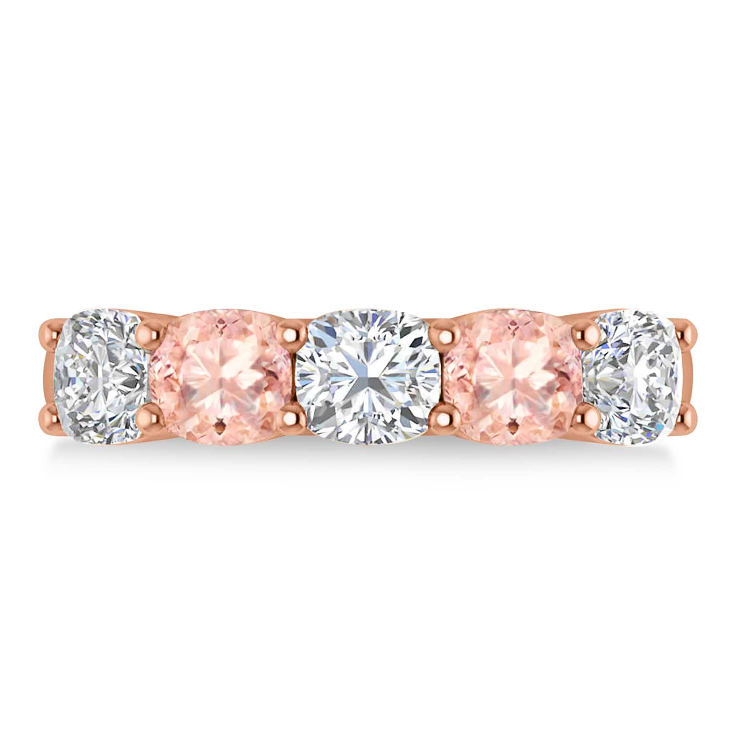 Cushion Diamond & Morganite Five Stone Ring 14k Rose Gold (2.70ct)