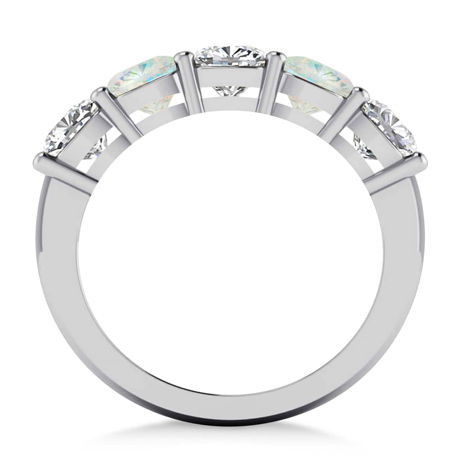 Cushion Diamond & Opal Five Stone Ring 14k White Gold (2.70ct)