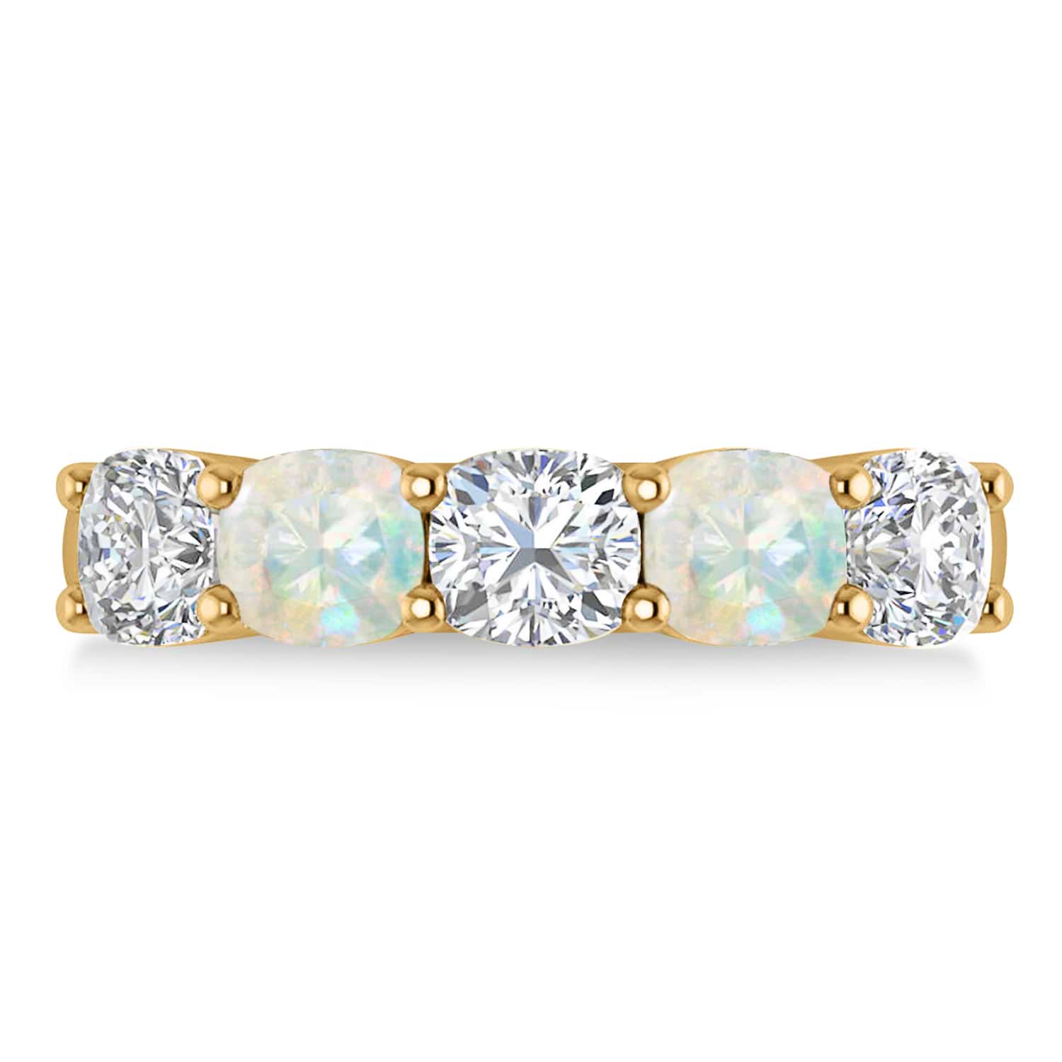 Cushion Diamond & Opal Five Stone Ring 14k Yellow Gold (2.70ct)
