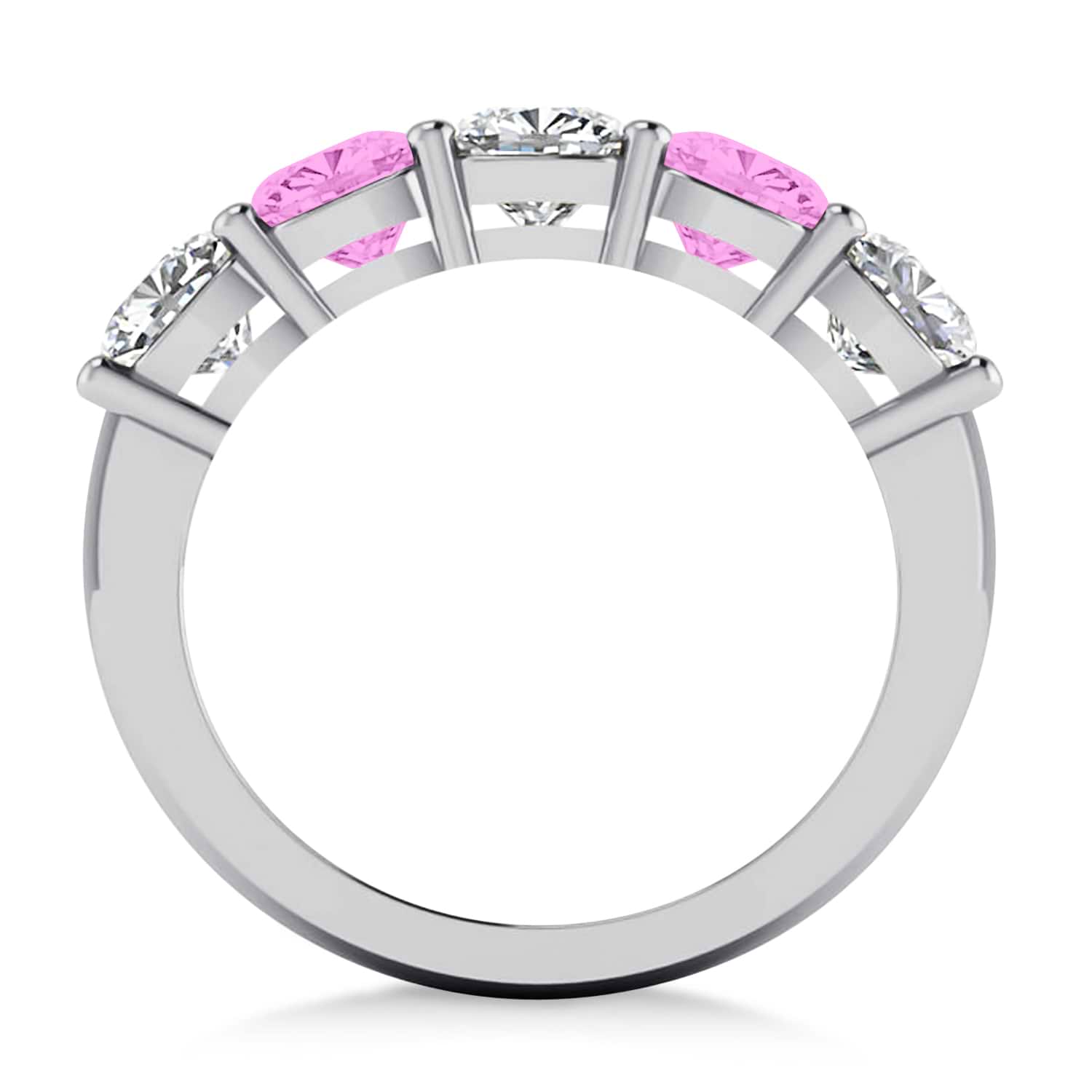 Cushion Diamond & Pink Sapphire Five Stone Ring 14k White Gold (2.70ct)