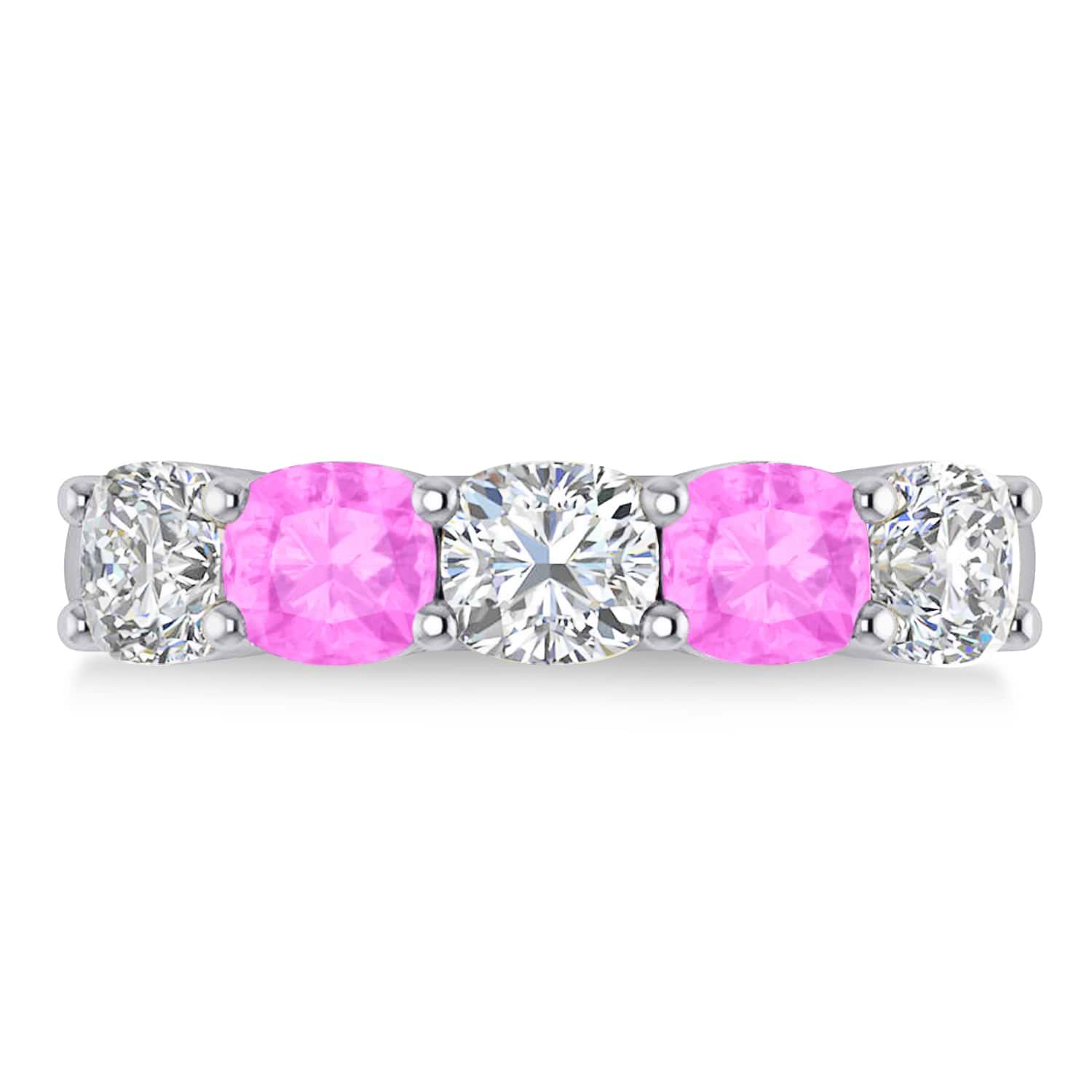 Cushion Diamond & Pink Sapphire Five Stone Ring 14k White Gold (2.70ct)