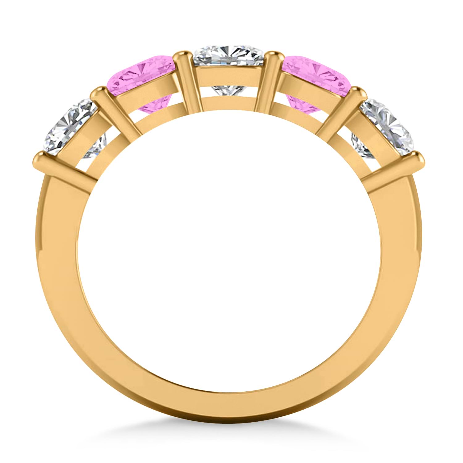 Cushion Diamond & Pink Sapphire Five Stone Ring 14k Yellow Gold (2.70ct)