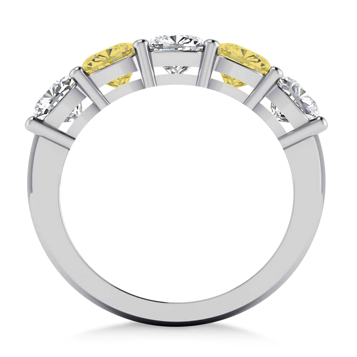 Cushion Yellow & White Diamond Five Stone Ring 14k White Gold (2.50ct)