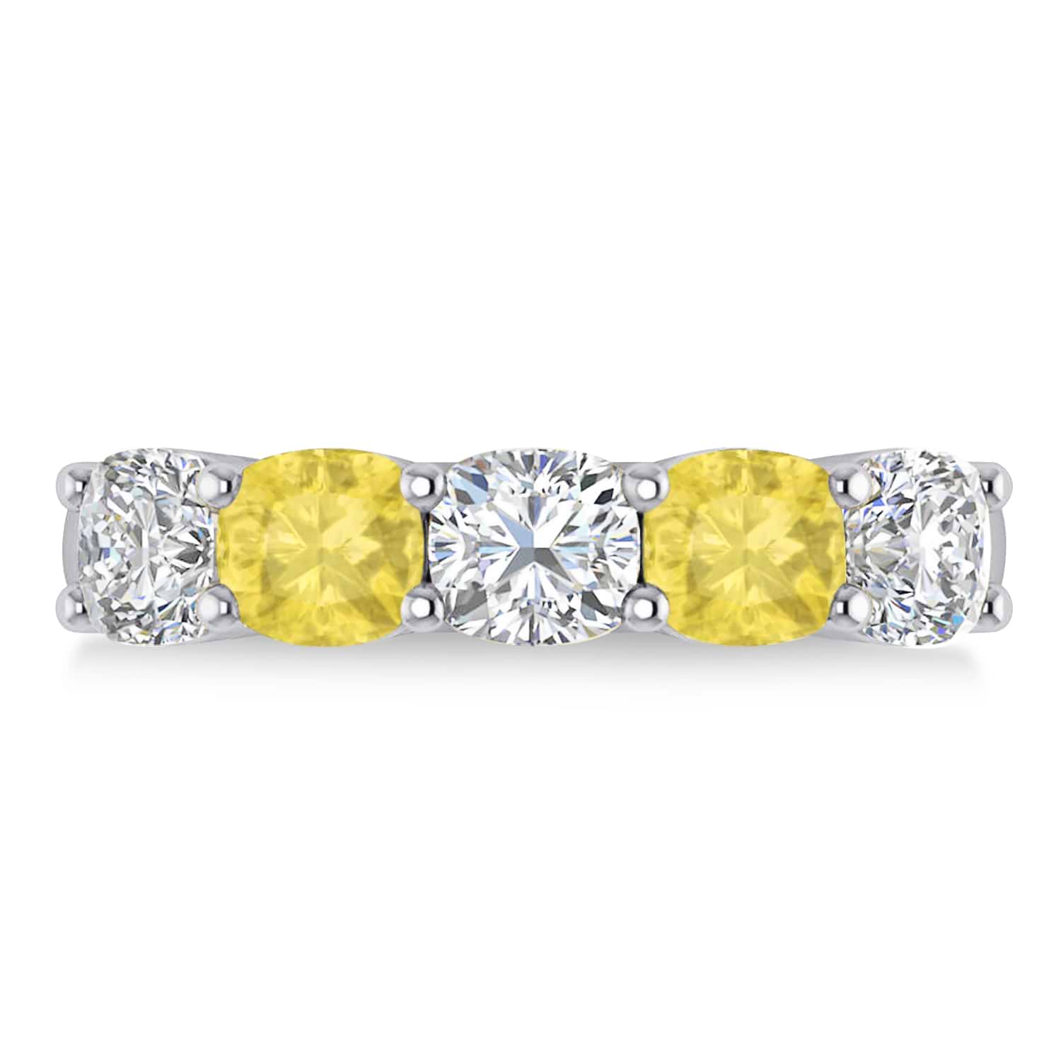 Cushion Yellow & White Diamond Five Stone Ring 14k White Gold (2.50ct)