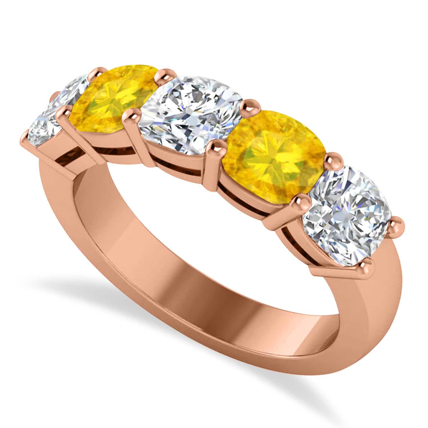 Cushion Diamond & Yellow Sapphire Five Stone Ring 14k Rose Gold (2.70ct)