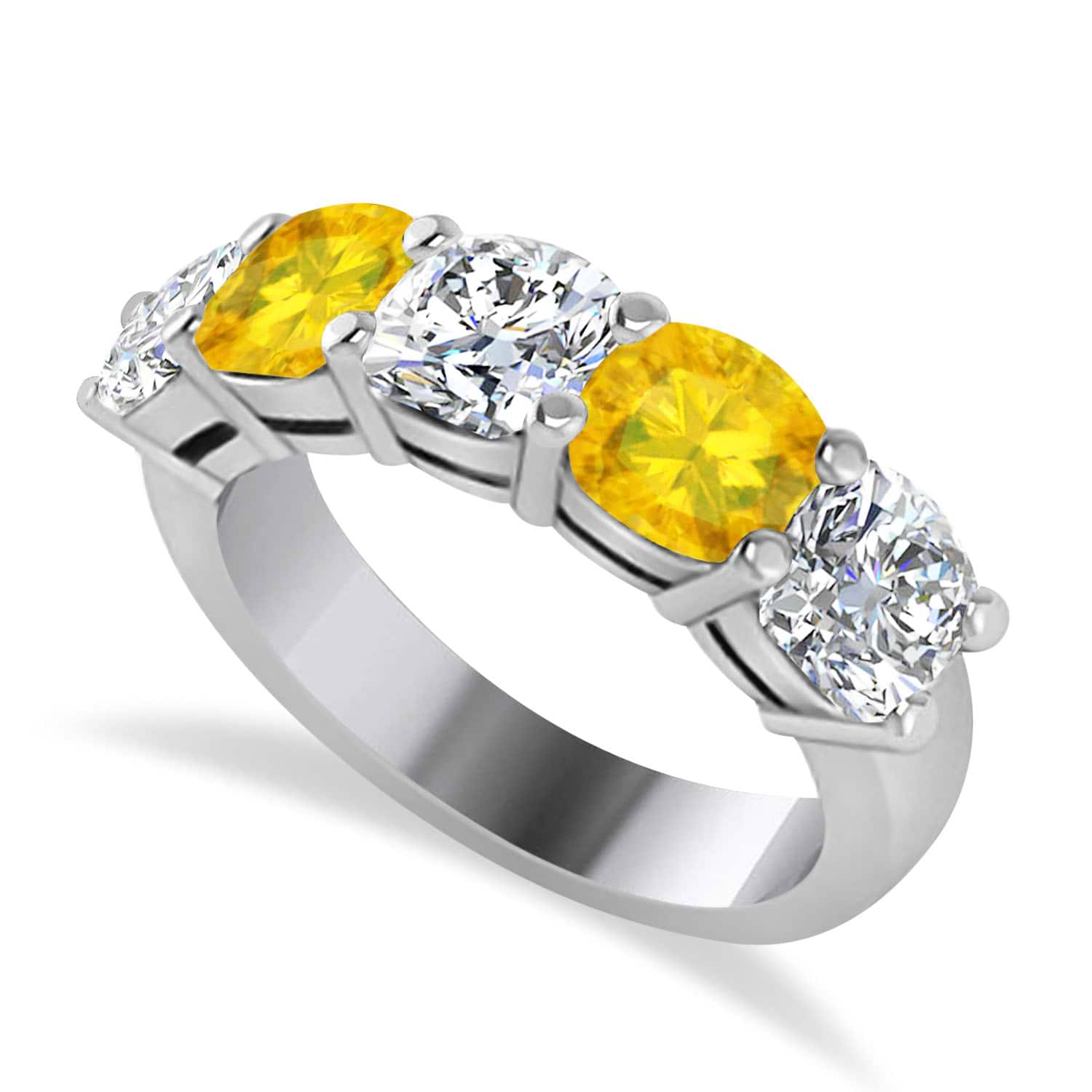 Cushion Diamond & Yellow Sapphire Five Stone Ring 14k White Gold (2.70ct)