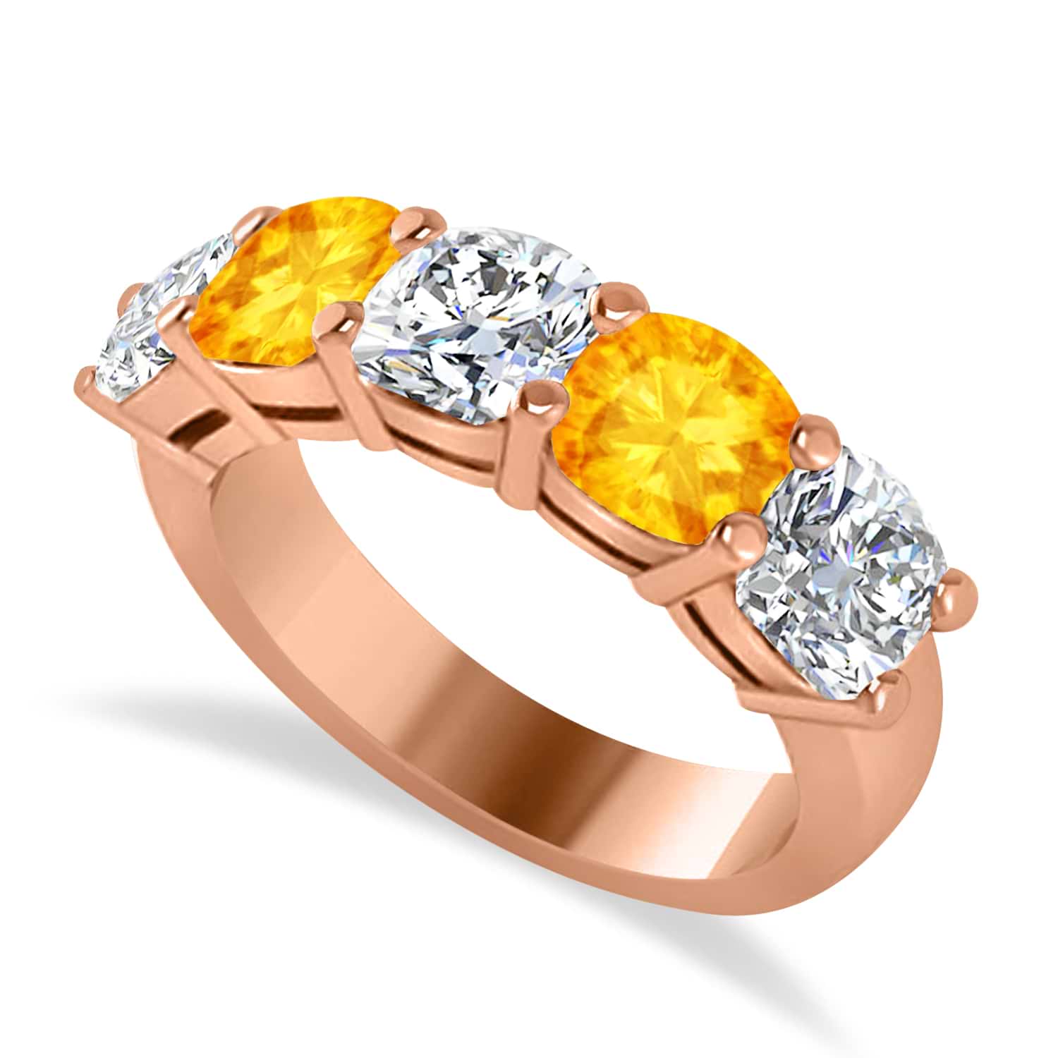 Cushion Diamond & Citrine Five Stone Ring 14k Rose Gold (4.05ct)