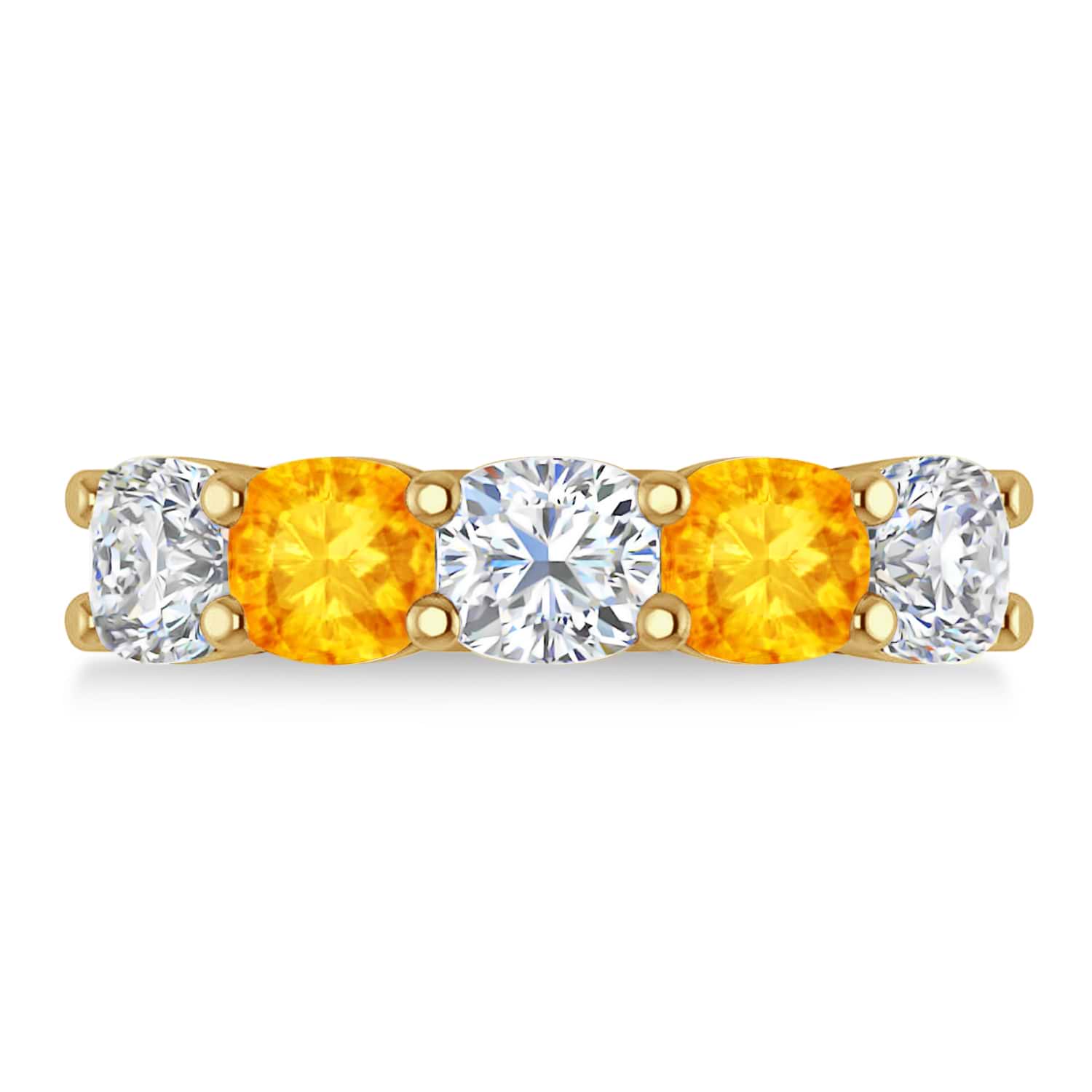 Cushion Diamond & Citrine Five Stone Ring 14k Yellow Gold (4.05ct)