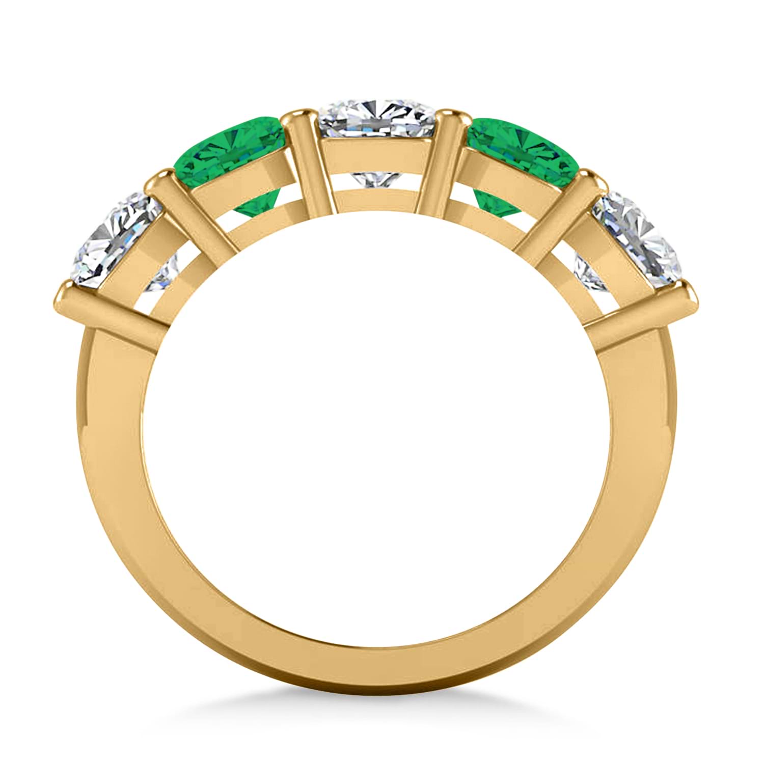 Cushion Diamond & Emerald Five Stone Ring 14k Yellow Gold (4.05ct)