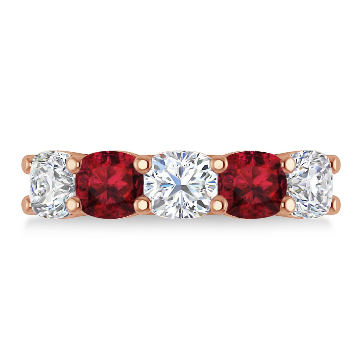 Cushion Diamond & Garnet Five Stone Ring 14k Rose Gold (4.05ct)