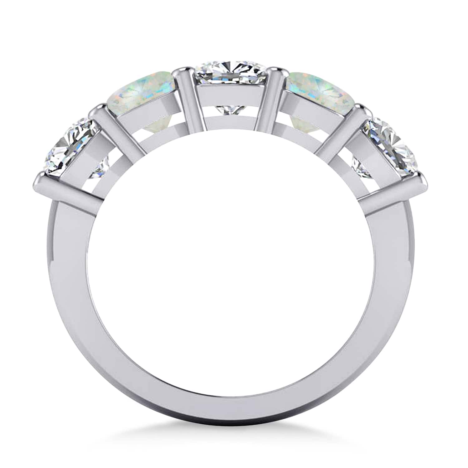 Cushion Diamond & Opal Five Stone Ring 14k White Gold (4.05ct)