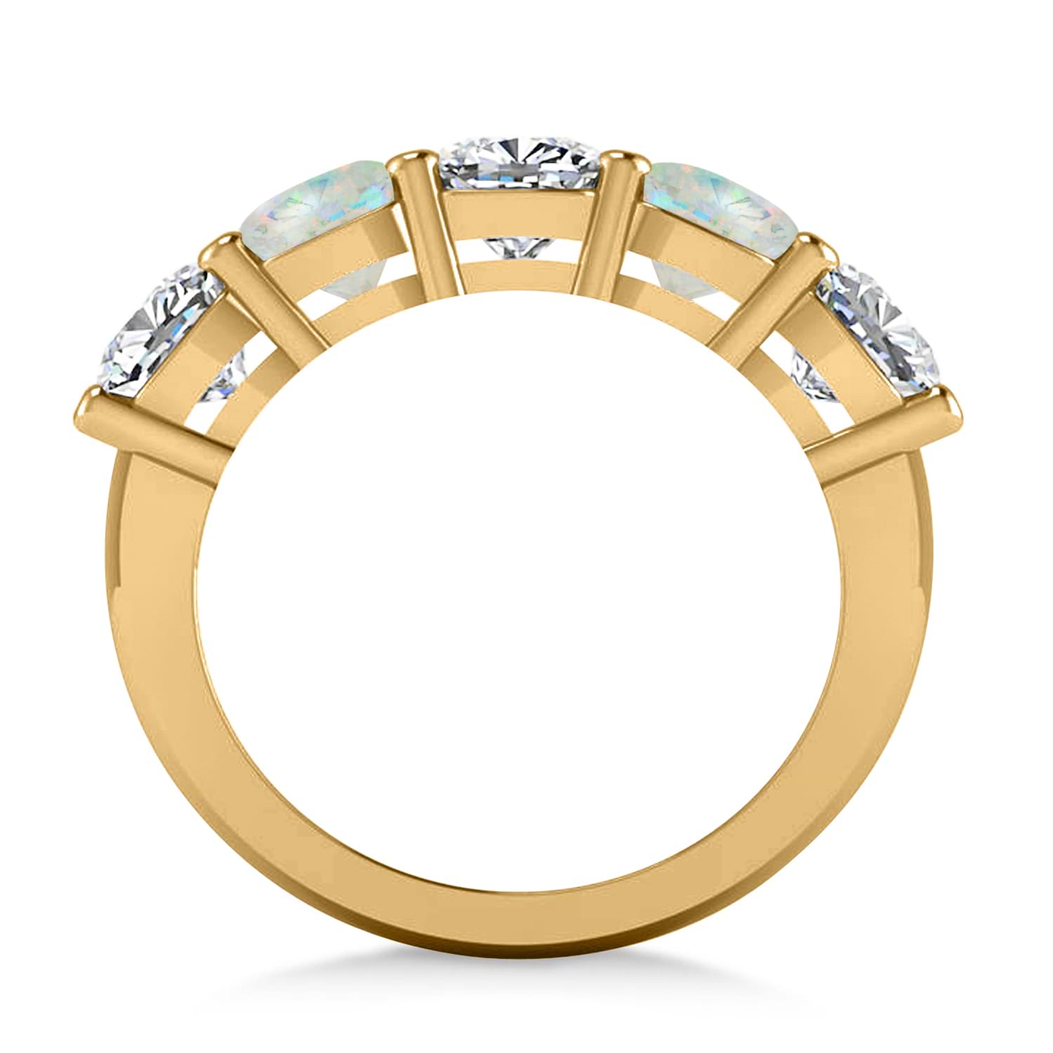 Cushion Diamond & Opal Five Stone Ring 14k Yellow Gold (4.05ct)