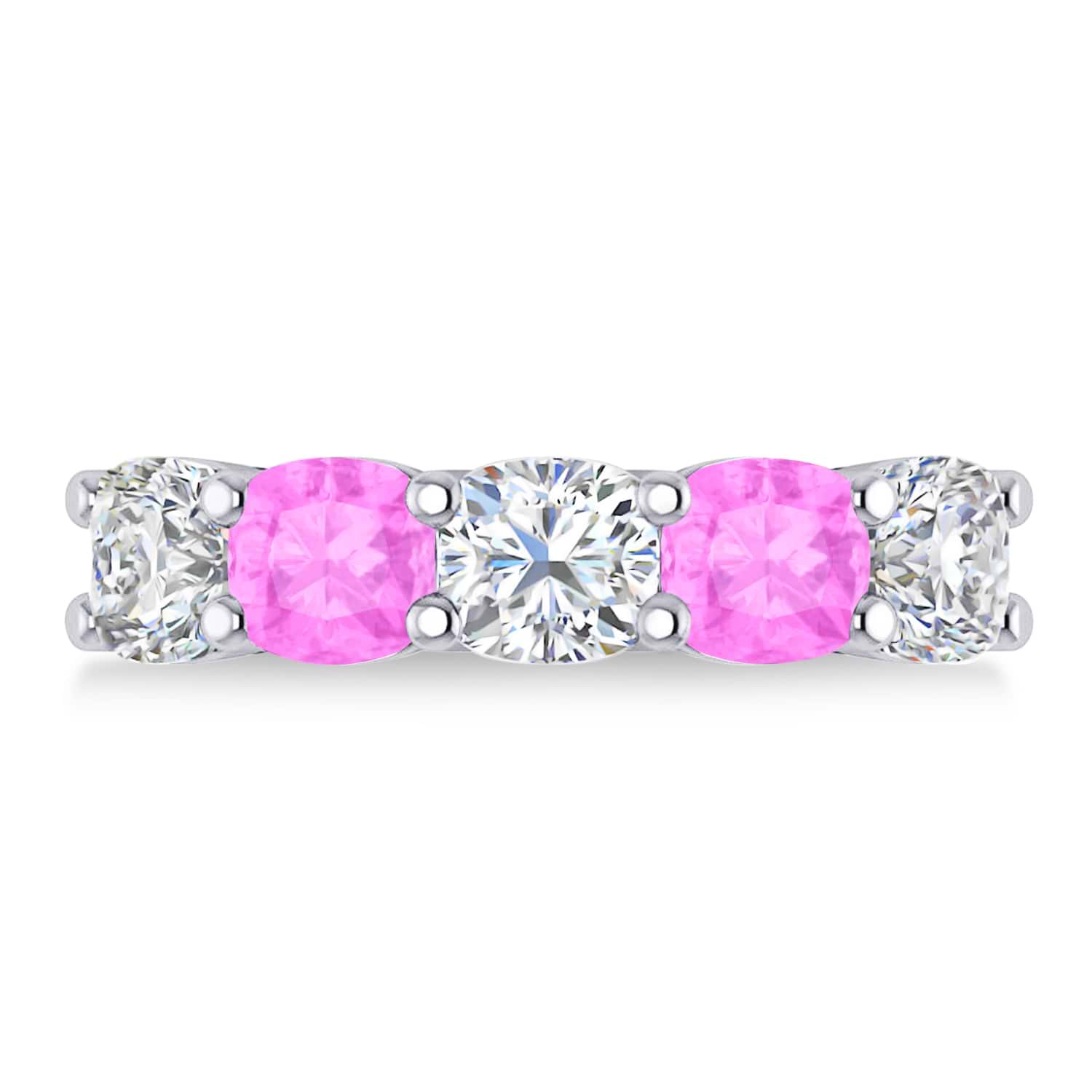 Cushion Diamond & Pink Sapphire Five Stone Ring 14k White Gold (4.05ct)