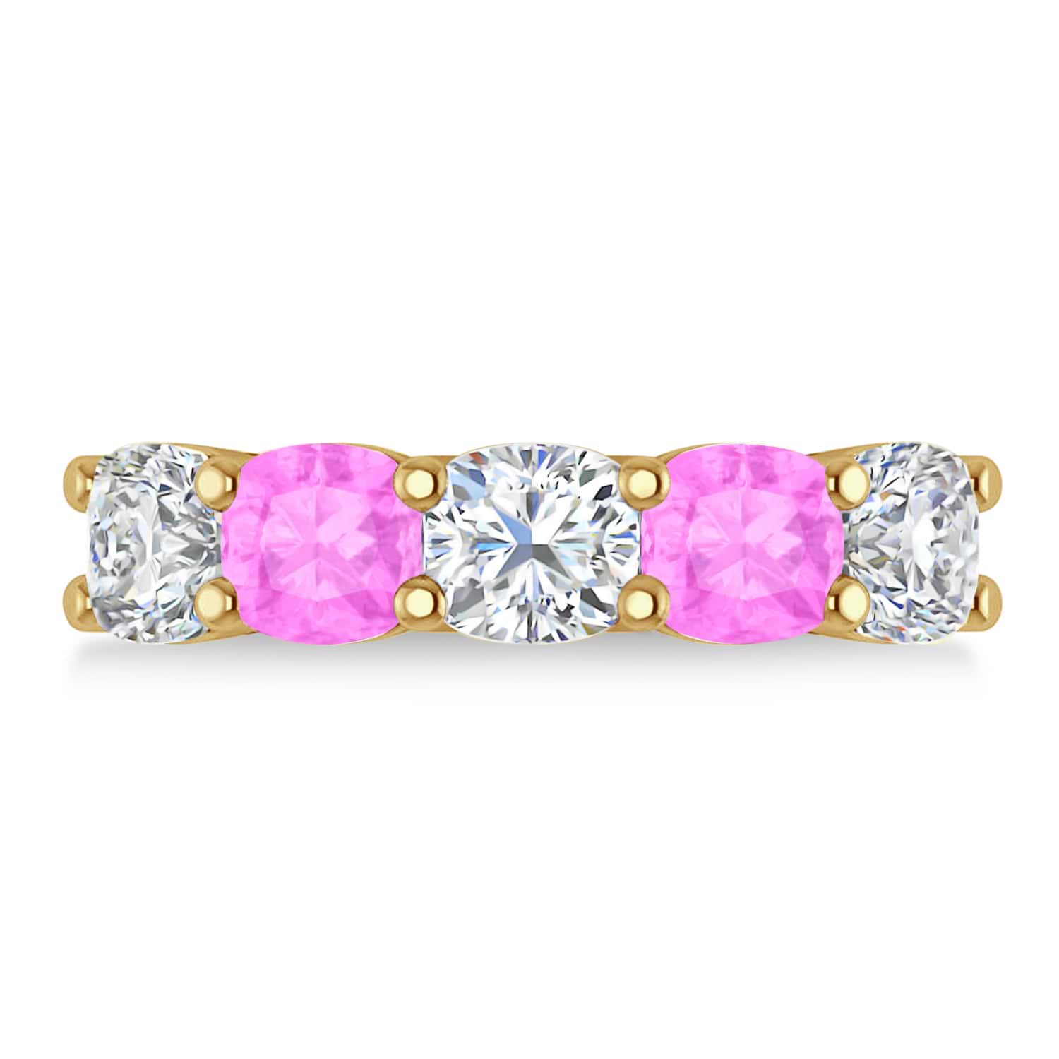 Cushion Diamond & Pink Sapphire Five Stone Ring 14k Yellow Gold (4.05ct)