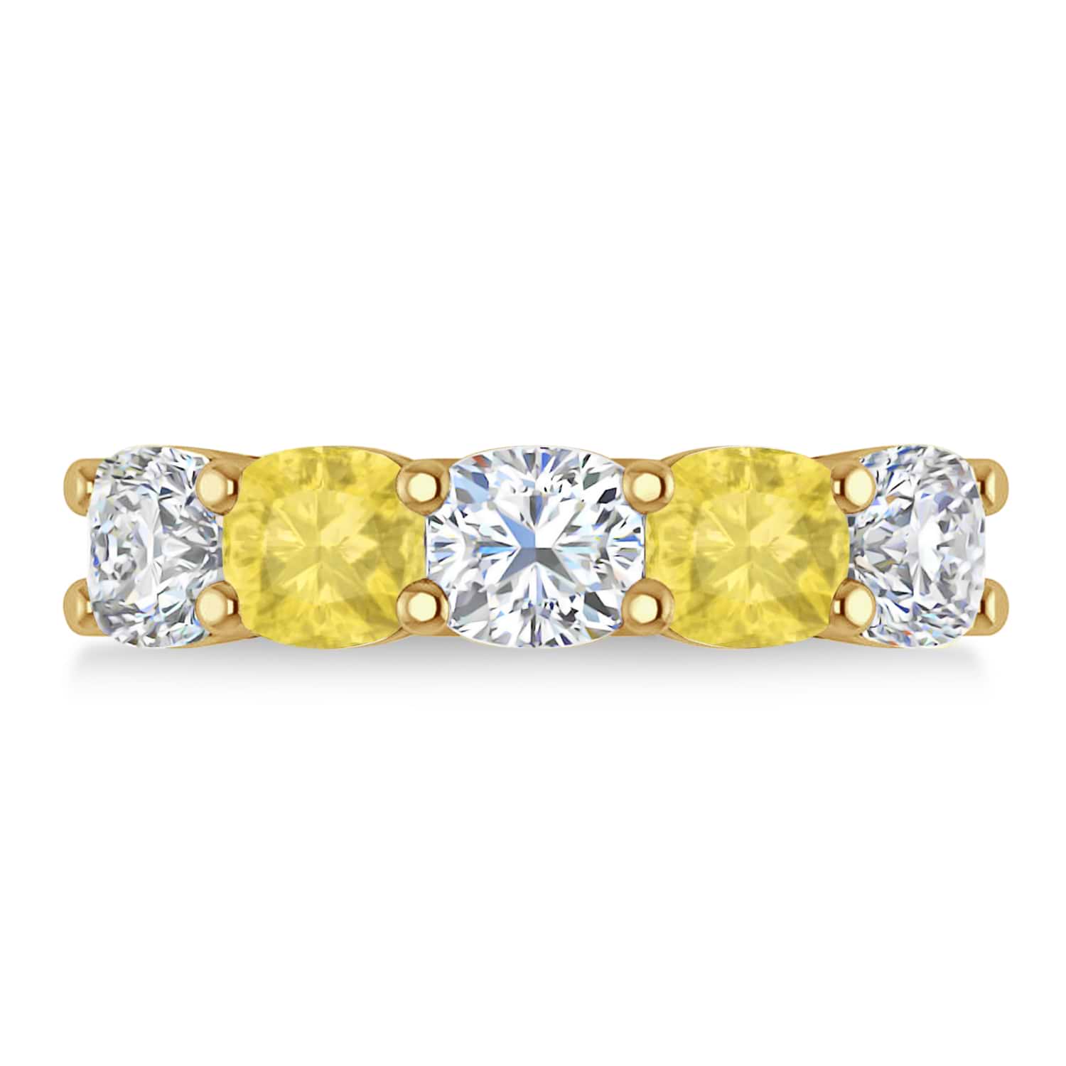 Cushion Yellow & White Diamond Five Stone Ring 14k Yellow Gold (3.75ct)