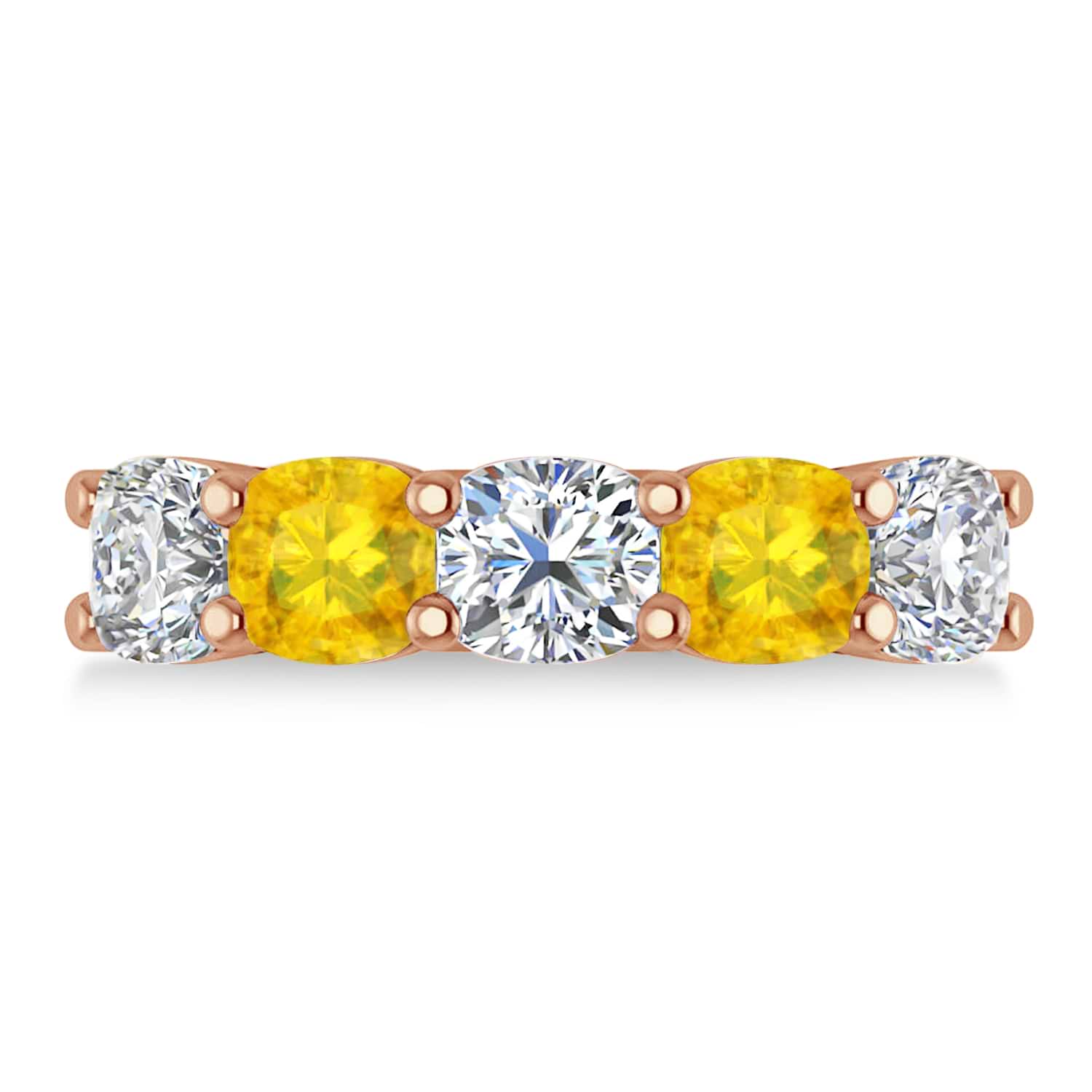 Cushion Diamond & Yellow Sapphire Five Stone Ring 14k Rose Gold (4.05ct)