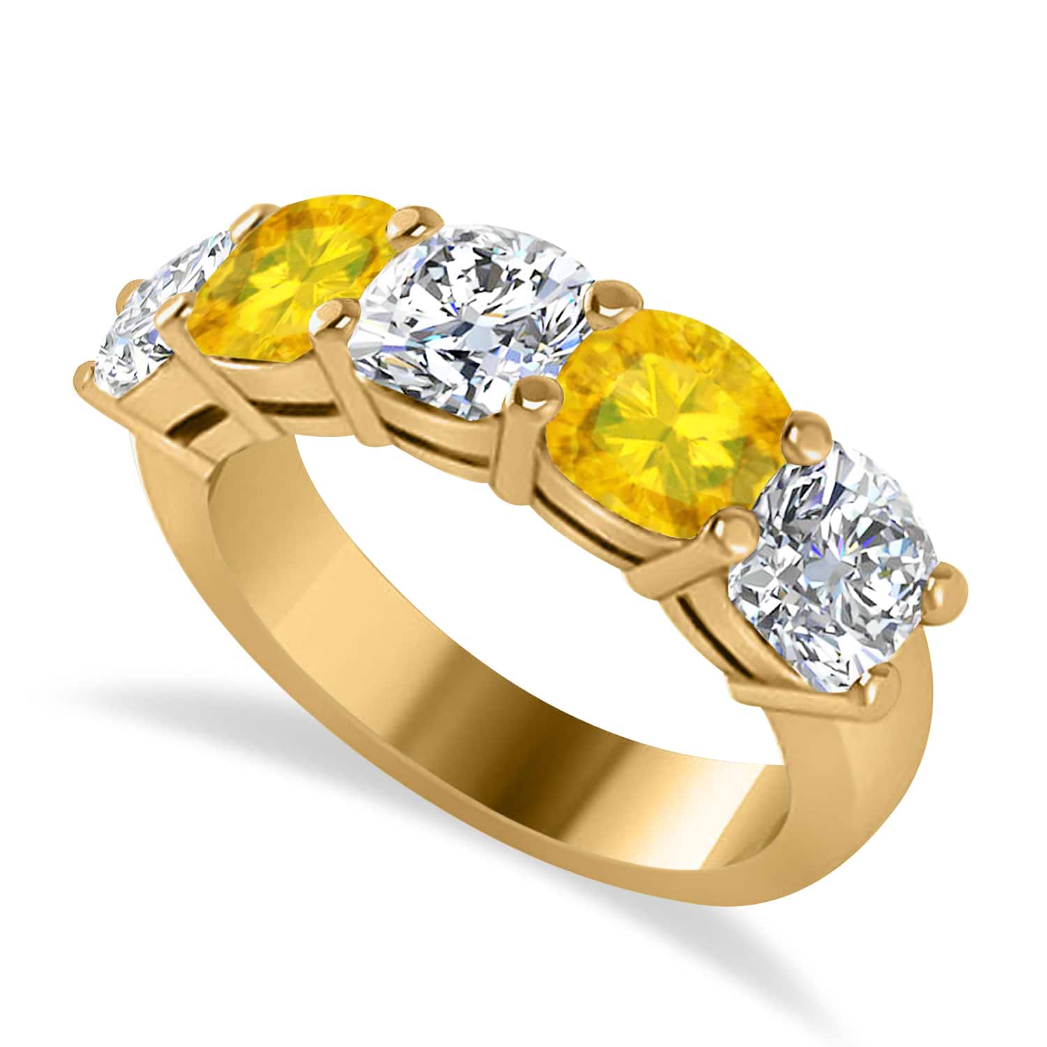 Cushion Diamond & Yellow Sapphire Five Stone Ring 14k Yellow Gold (4.05ct)