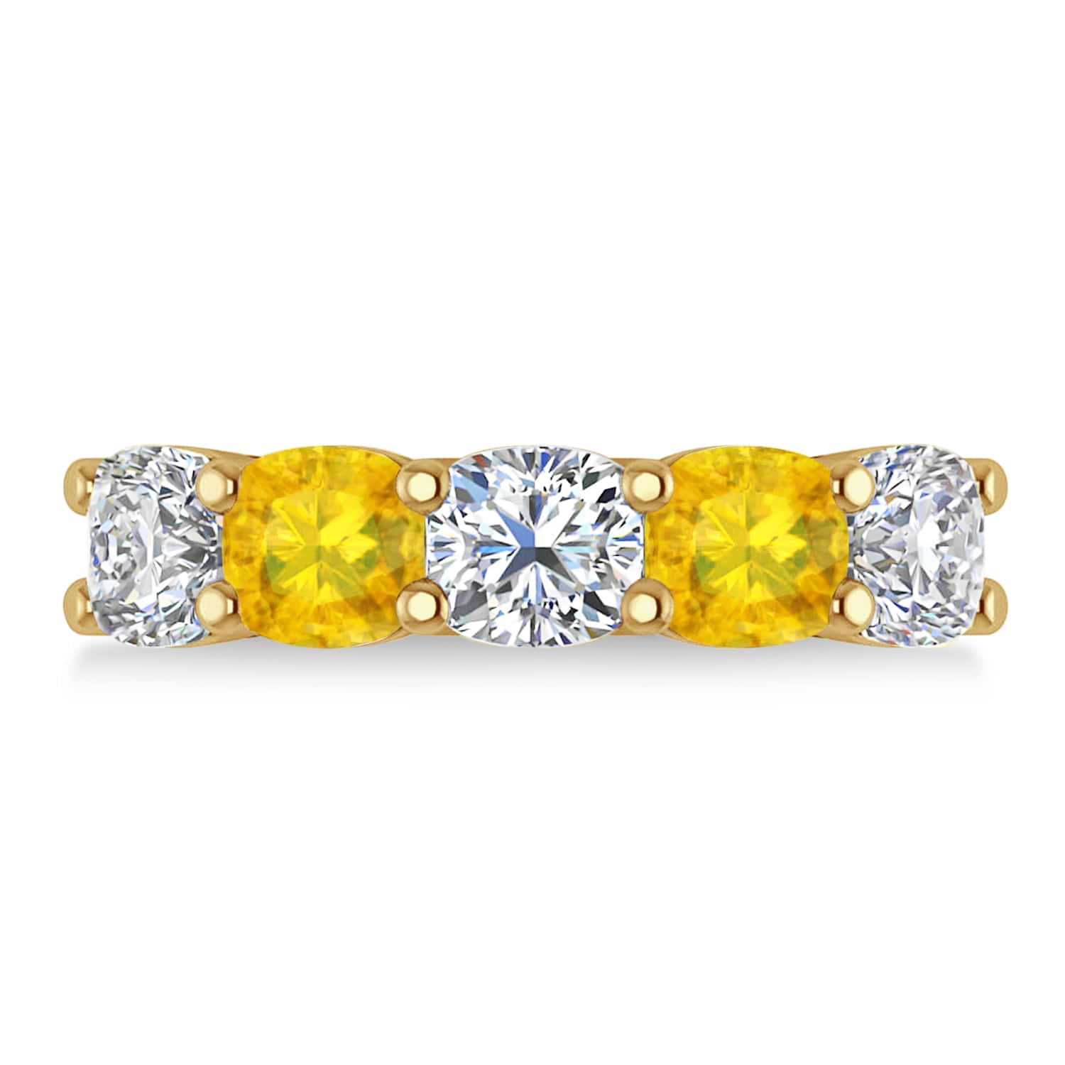 Cushion Diamond & Yellow Sapphire Five Stone Ring 14k Yellow Gold (4.05ct)