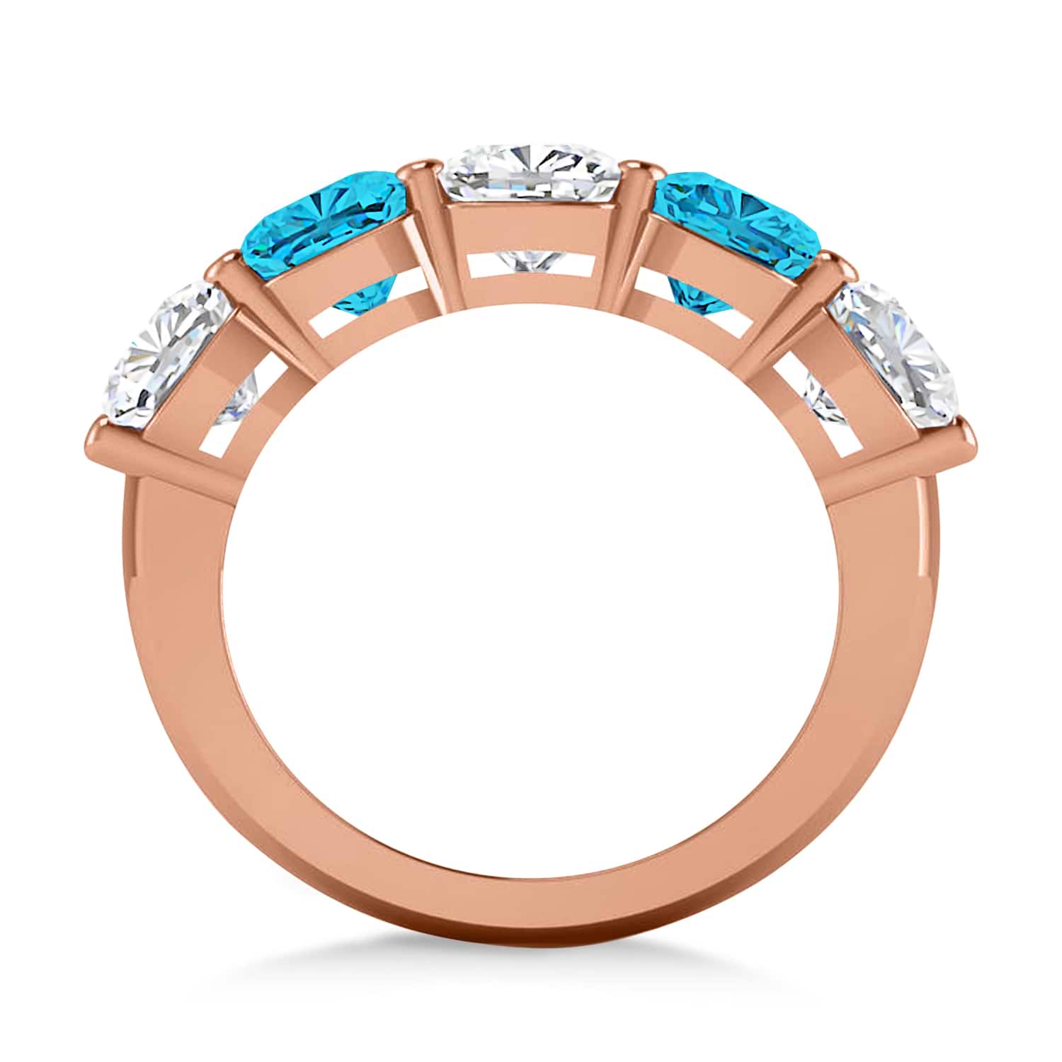 Cushion Blue & White Diamond Five Stone Ring 14k Rose Gold (5.00ct)