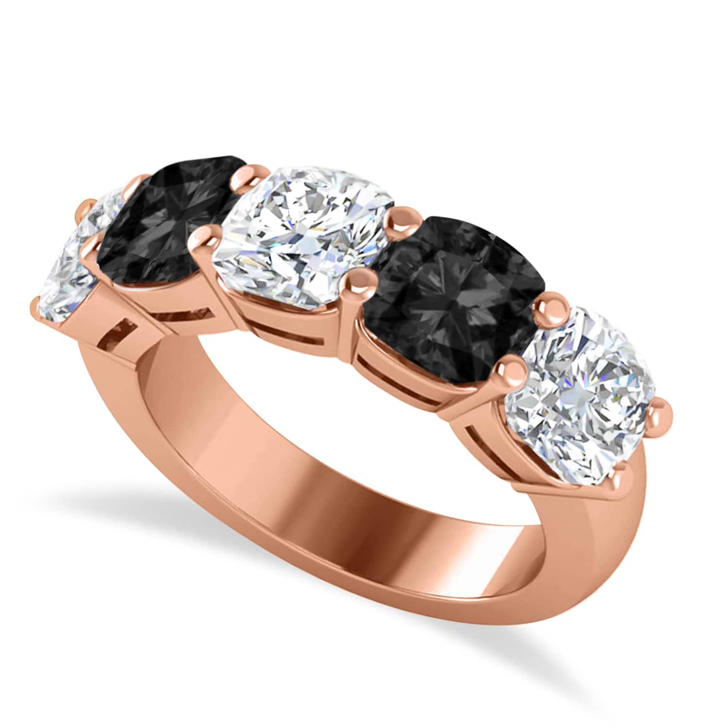 Cushion Black & White Diamond Five Stone Ring 14k Rose Gold (5.00ct)