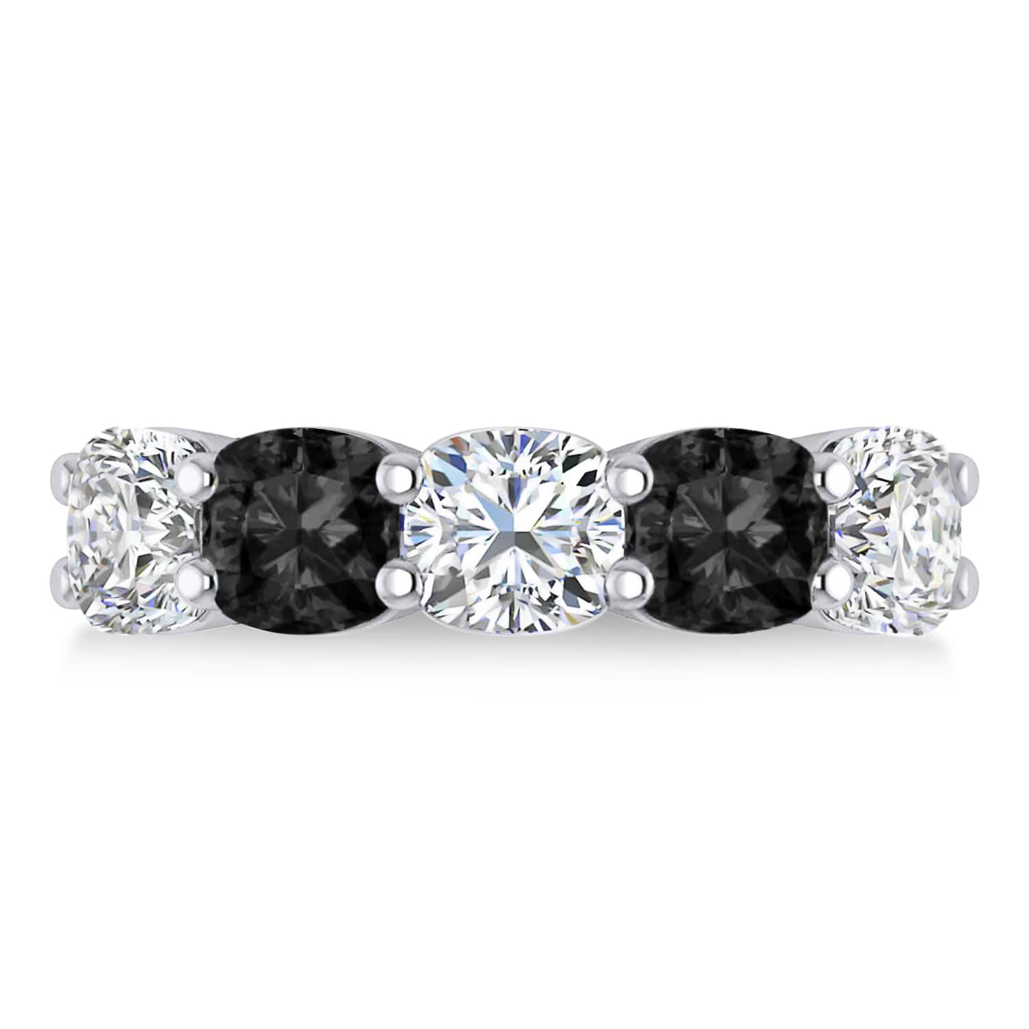 Cushion Black & White Diamond Five Stone Ring 14k White Gold (5.00ct)
