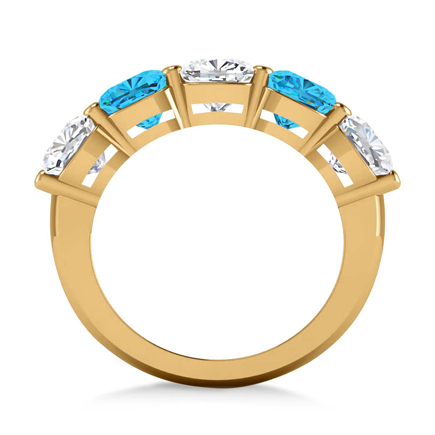 Cushion Diamond & Blue Topaz Five Stone Ring 14k Yellow Gold (5.20ct)
