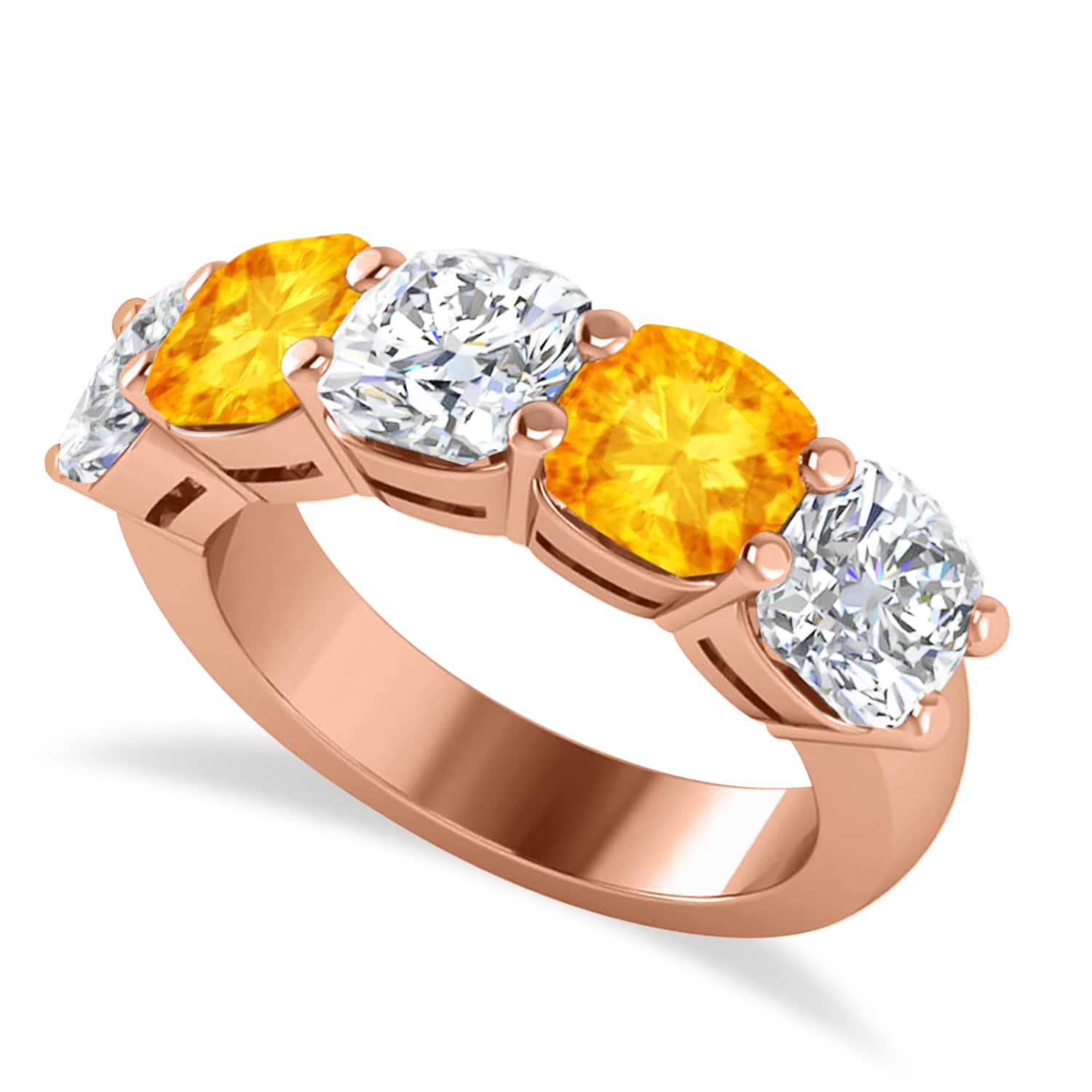 Cushion Diamond & Citrine Five Stone Ring 14k Rose Gold (5.20ct)