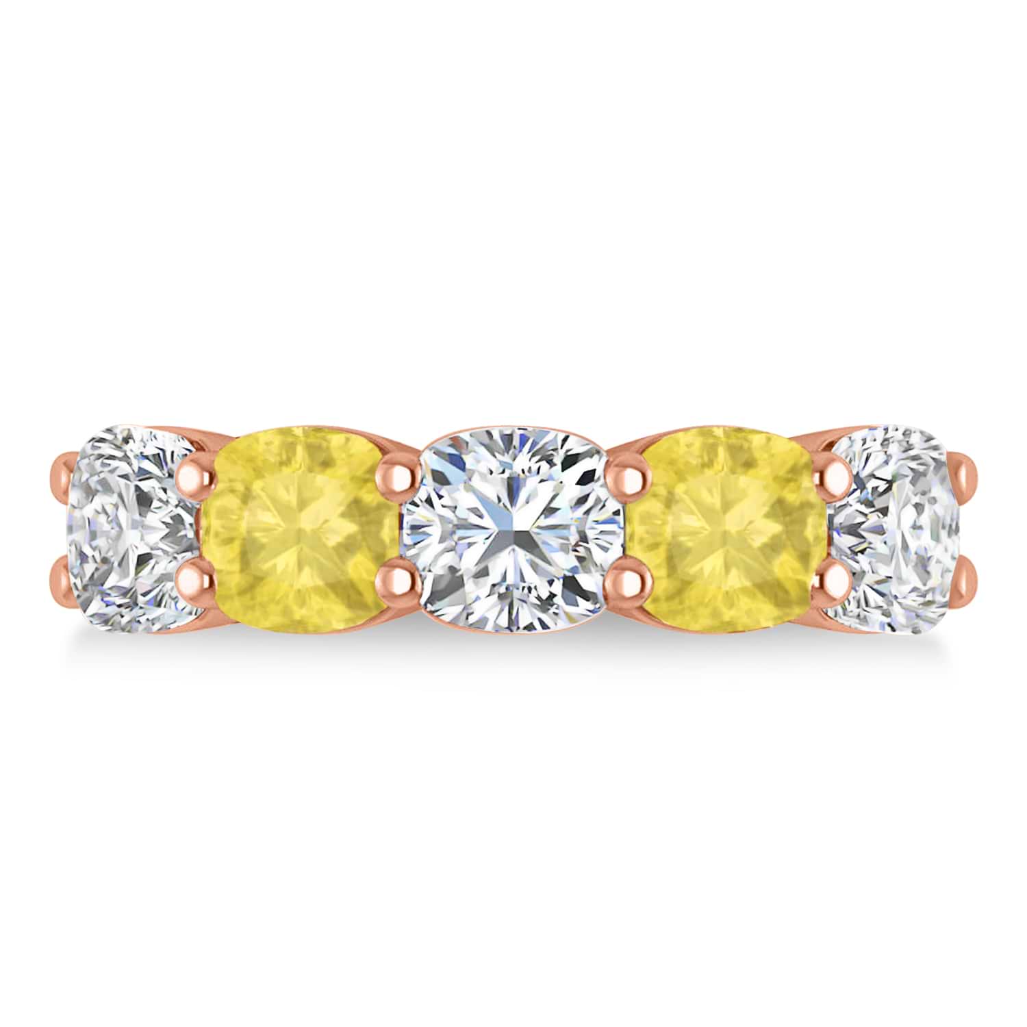 Cushion Yellow & White Diamond Five Stone Ring 14k Rose Gold (5.00ct)