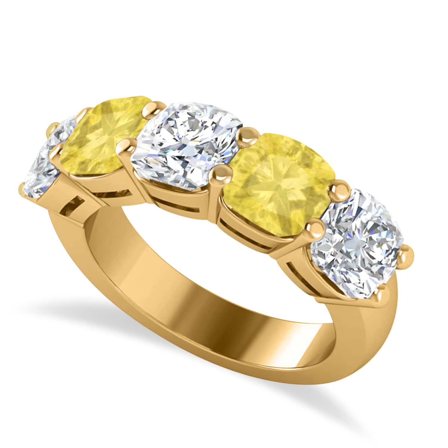 Cushion Yellow & White Diamond Five Stone Ring 14k Yellow Gold (5.00ct)